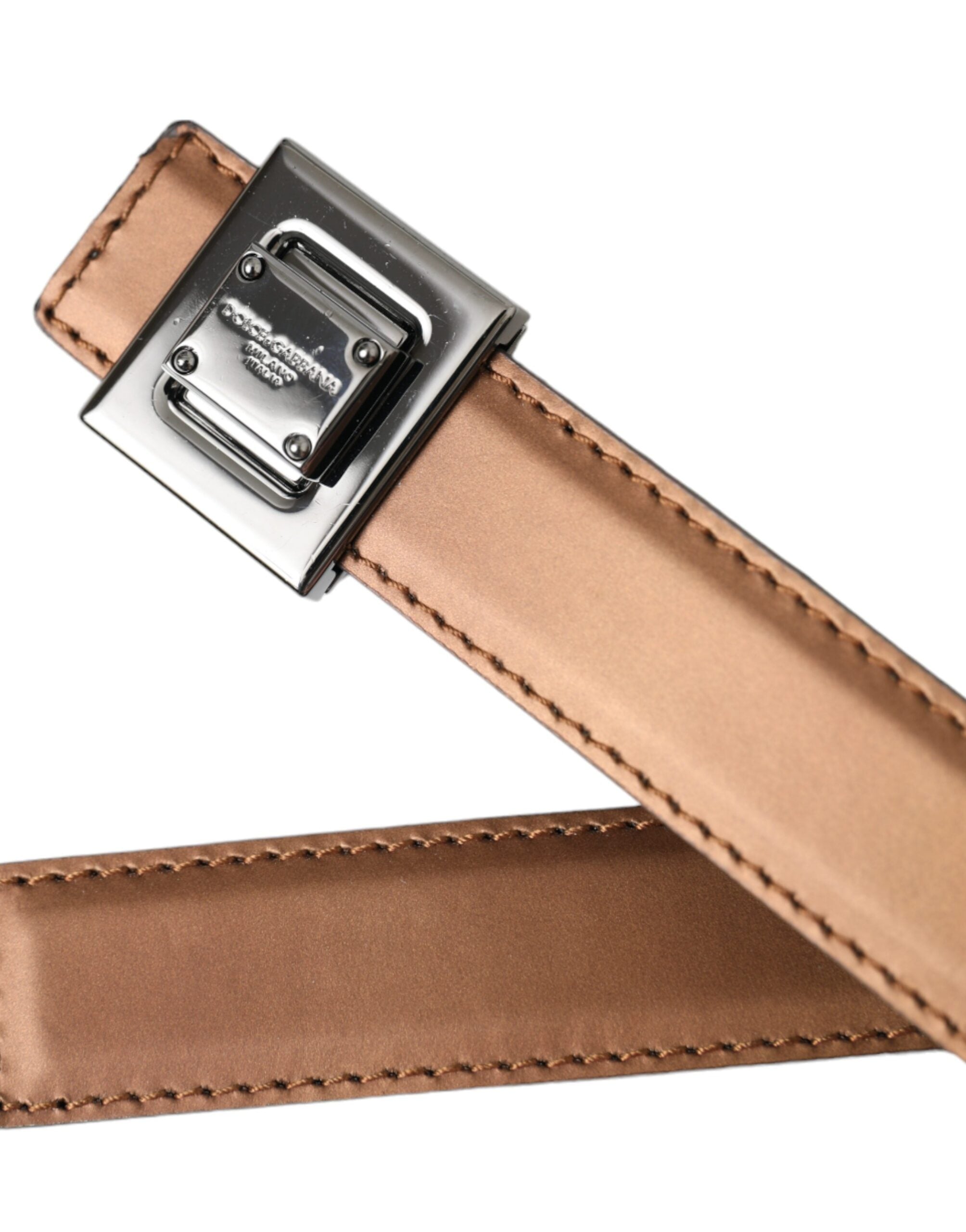 Dolce & Gabbana Bronzener Ledergürtel mit quadratischer Metallschnalle