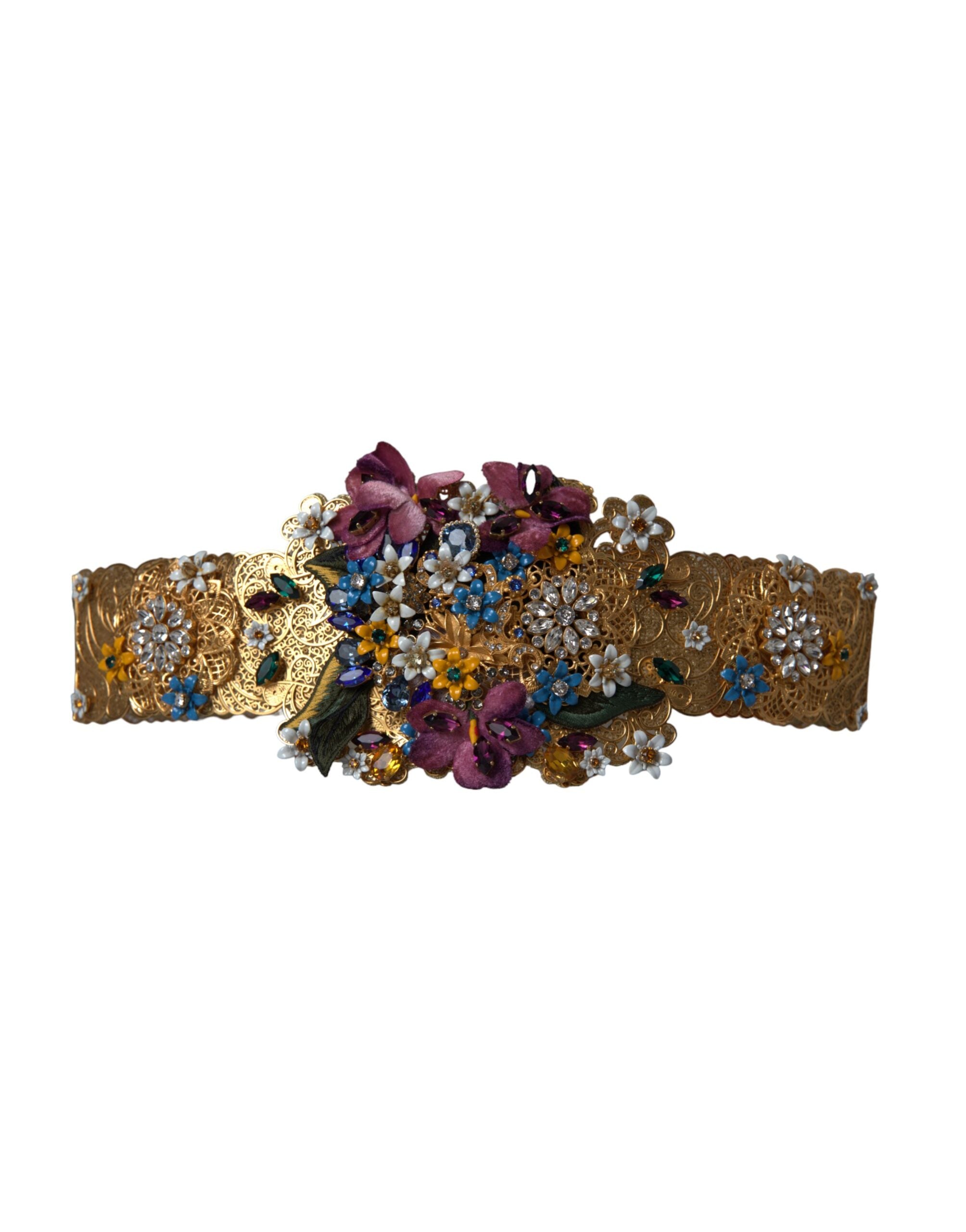 Curea lată Dolce & Gabbana cu cristale florale multicolore