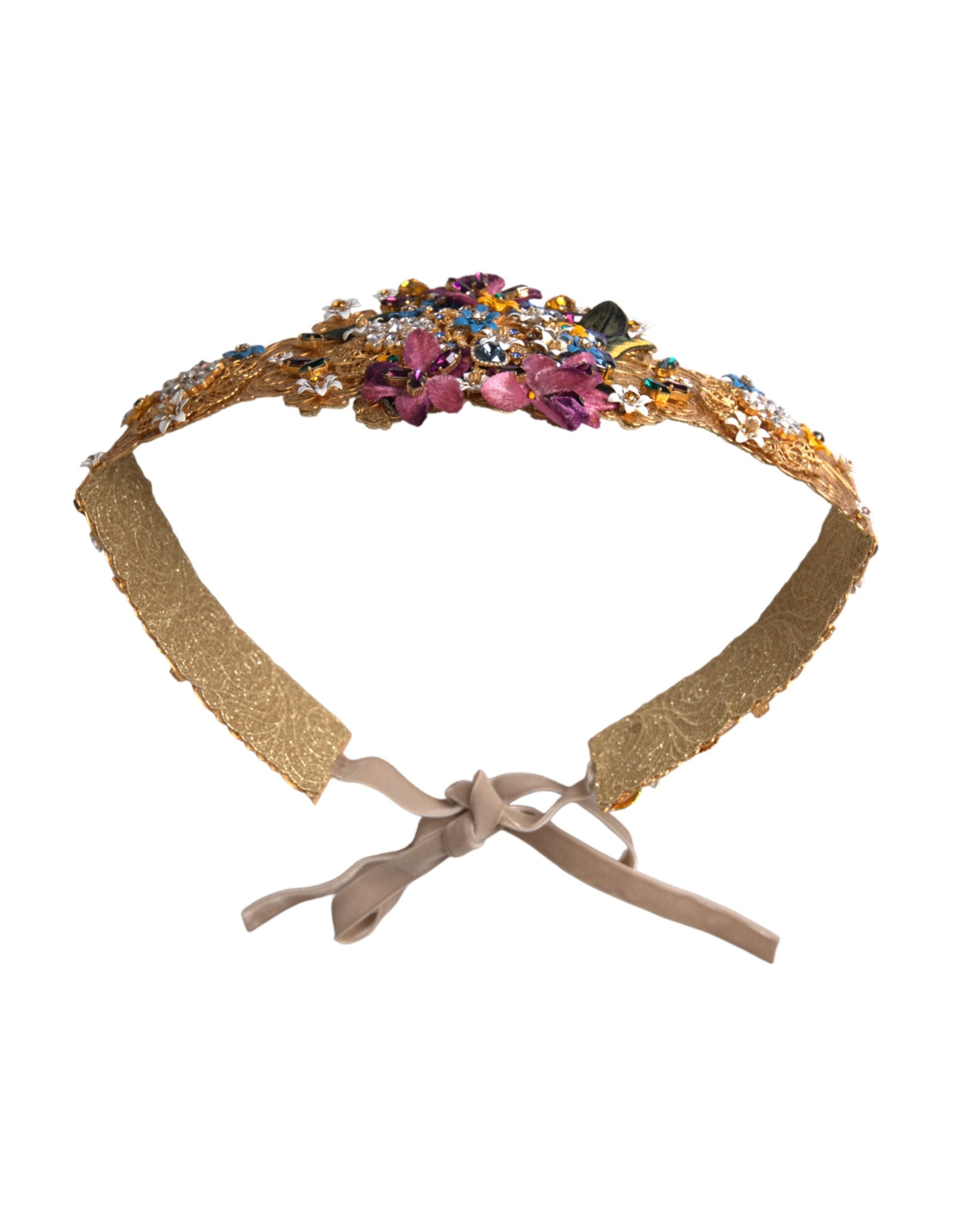 Curea lată Dolce & Gabbana cu cristale florale multicolore