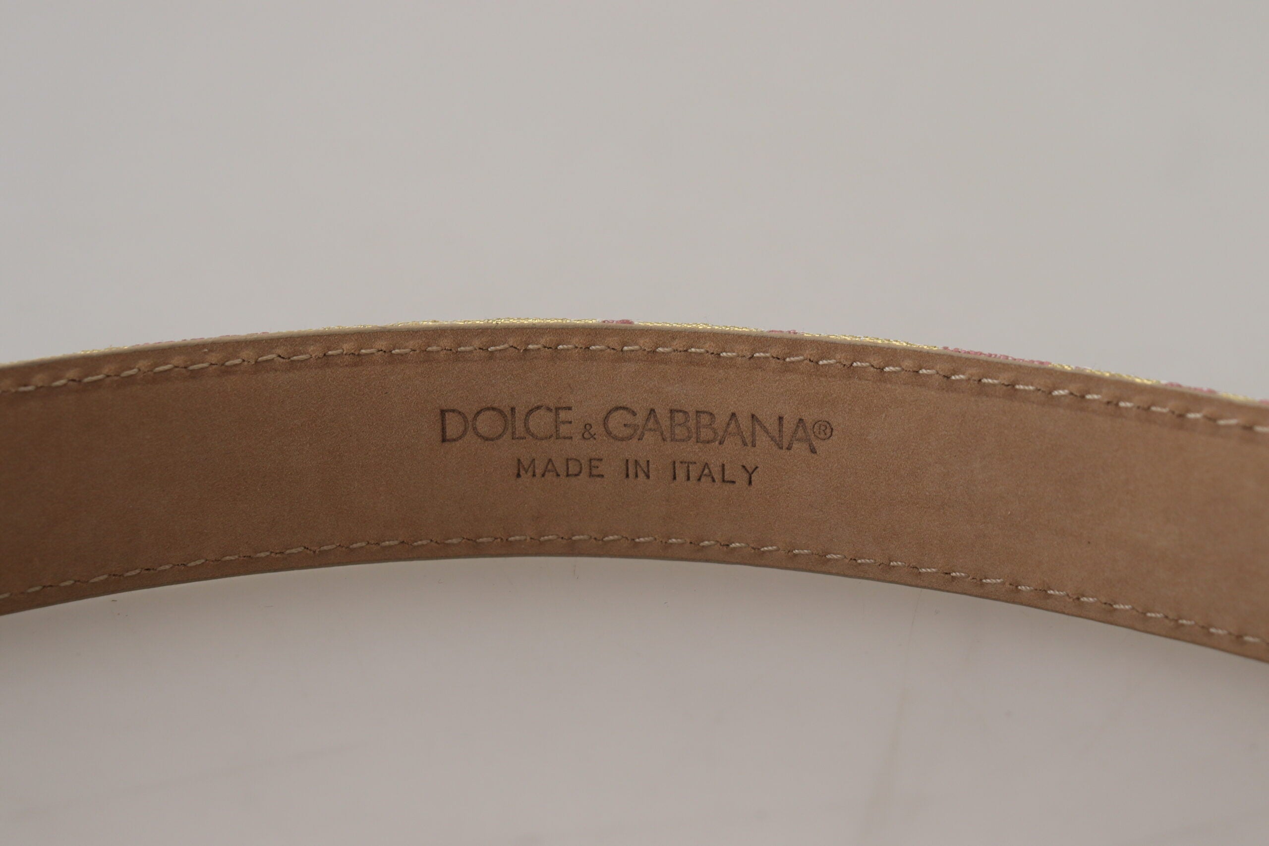Dolce & Gabbana – Rosa Jaquard-Gürtel mit DG-Logo und goldener Metallschnalle