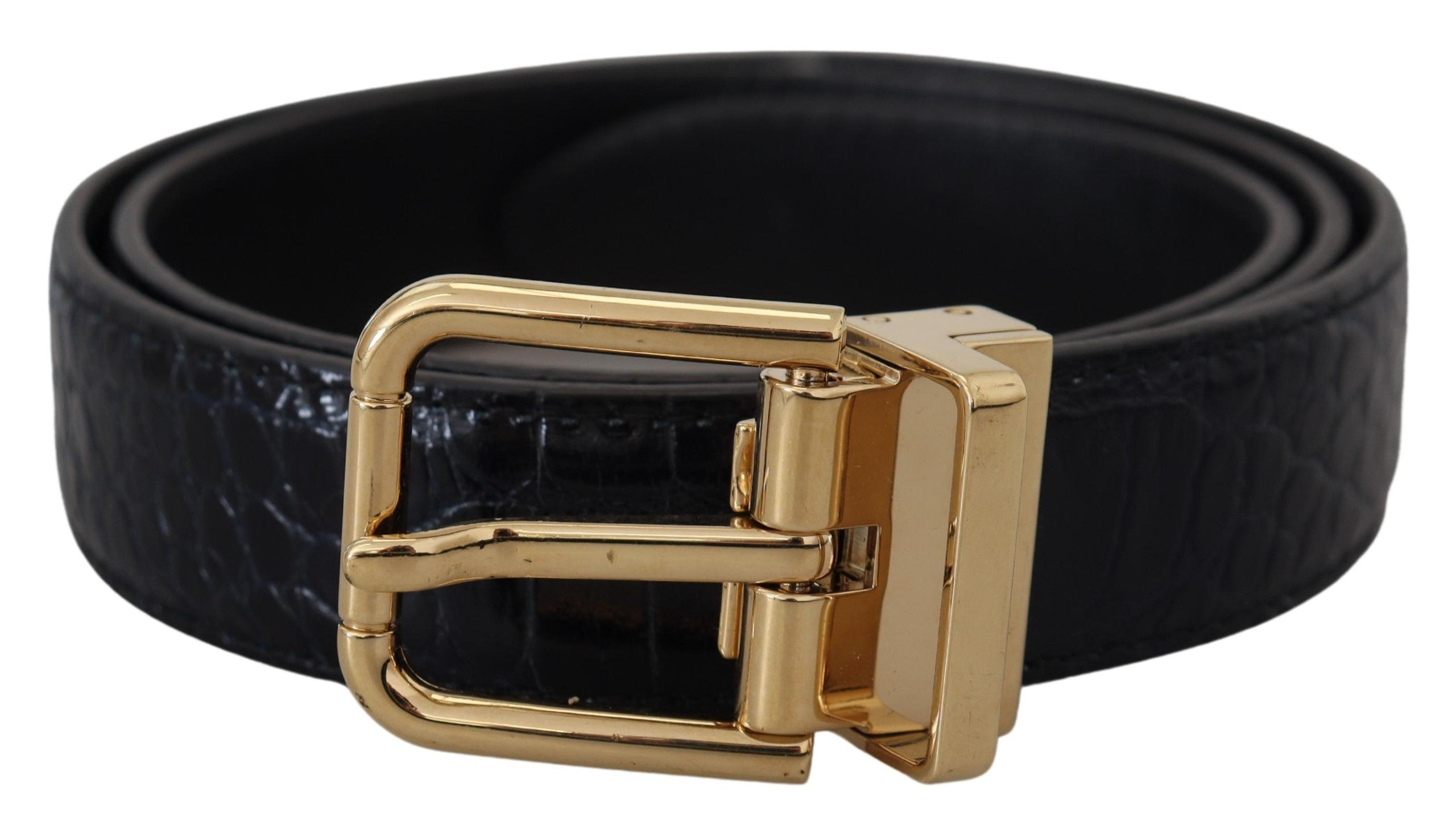 Dolce & Gabbana – Schwarzer Gürtel aus exotischem Leder mit goldener Metallschnalle