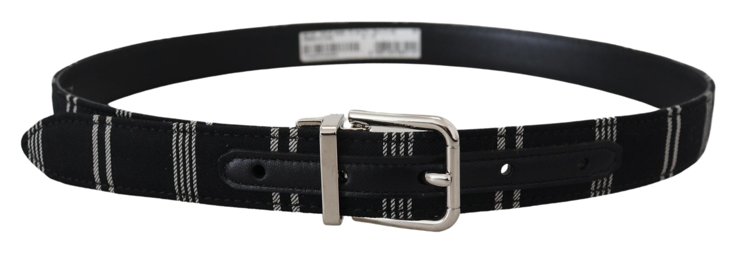 Dolce & Gabbana Gürtel aus Baumwolle, schwarz/weiß, mit silberner Metallschnalle