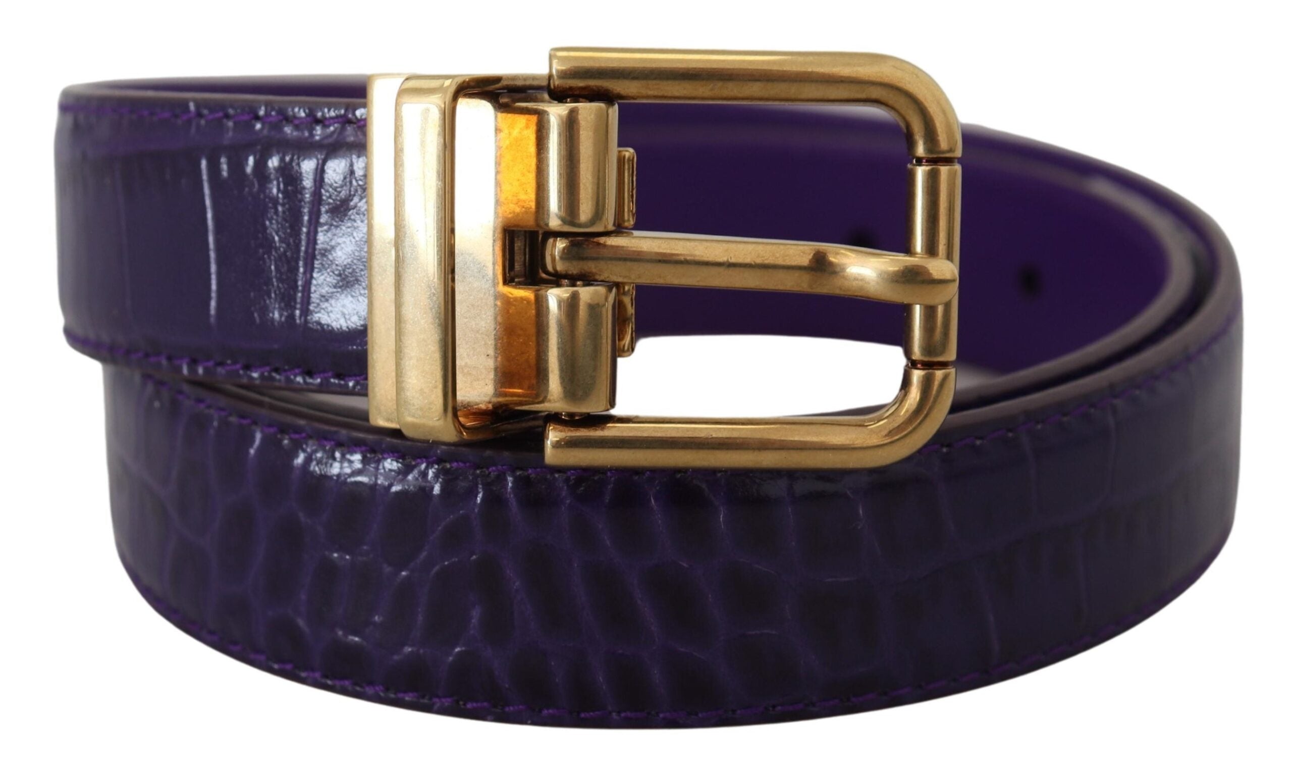 Dolce & Gabbana – Lilafarbener Gürtel aus exotischem Leder mit goldener Metallschnalle