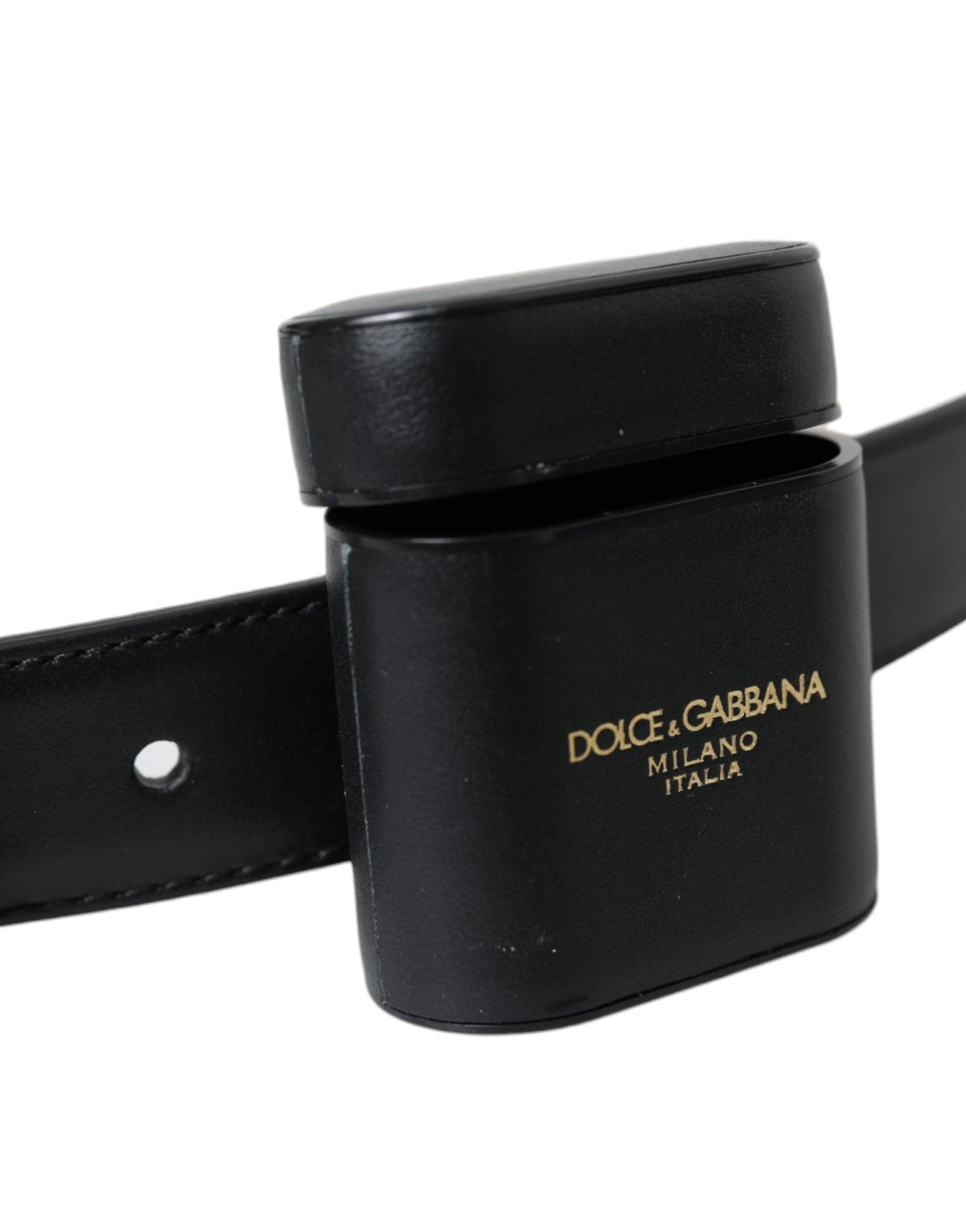 Dolce & Gabbana – Schwarzes Airpods-Etui aus Leder mit silberner Schnalle