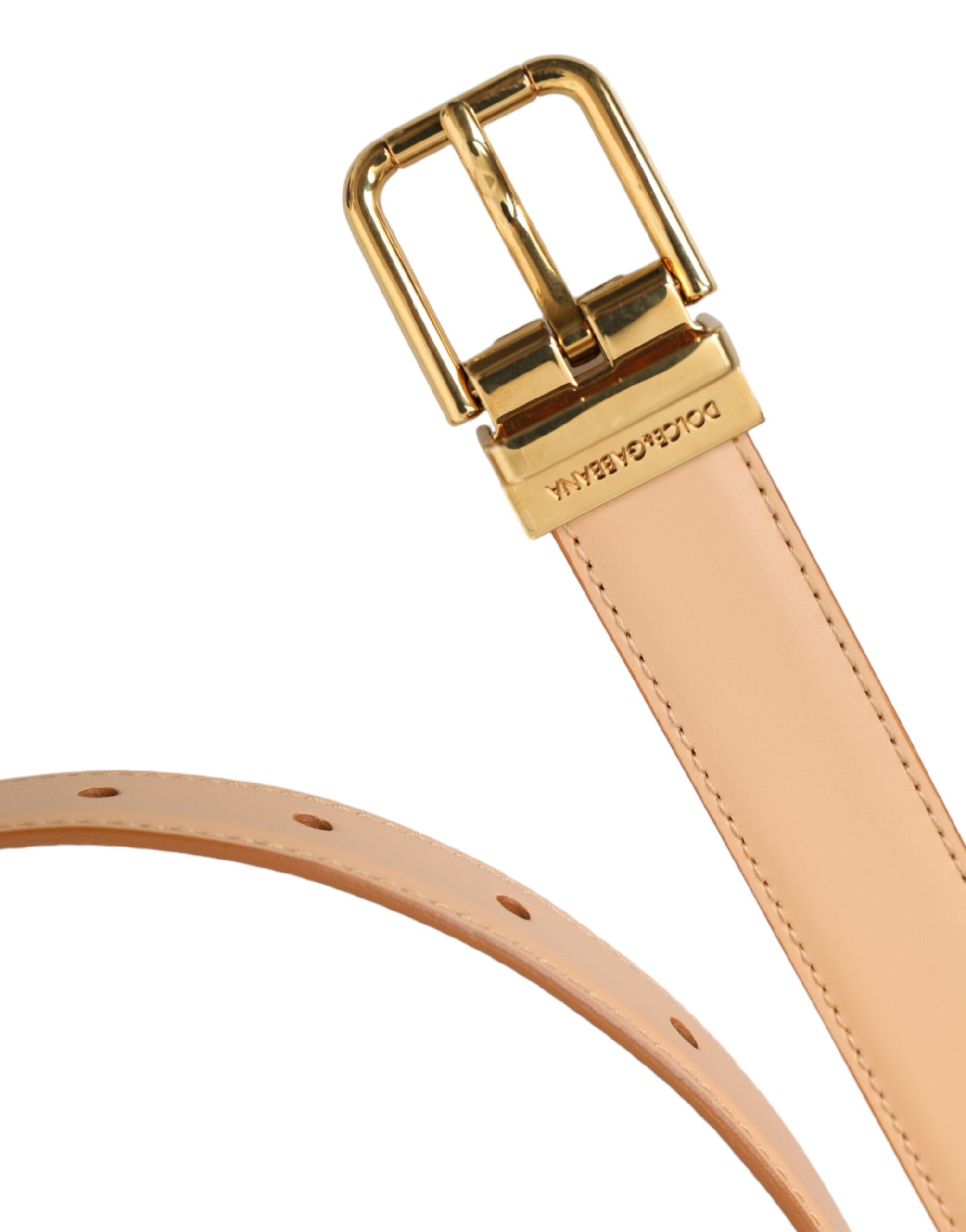 Dolce & Gabbana – Beigefarbener Gürtel aus Kalbsleder mit goldener Metallschnalle