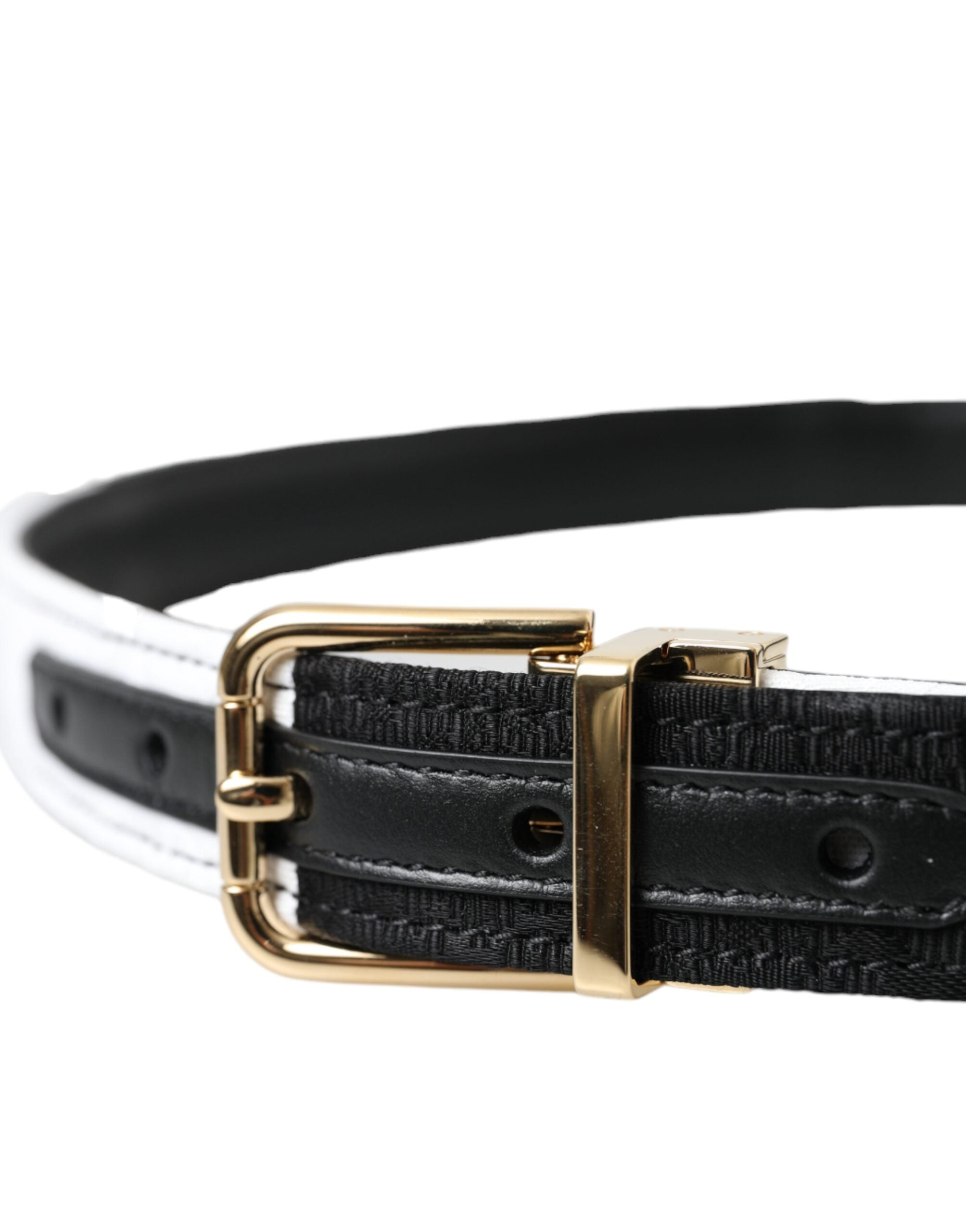 Dolce & Gabbana Schwarz-weißer Patchwork-Gürtel mit goldener Metallschnalle