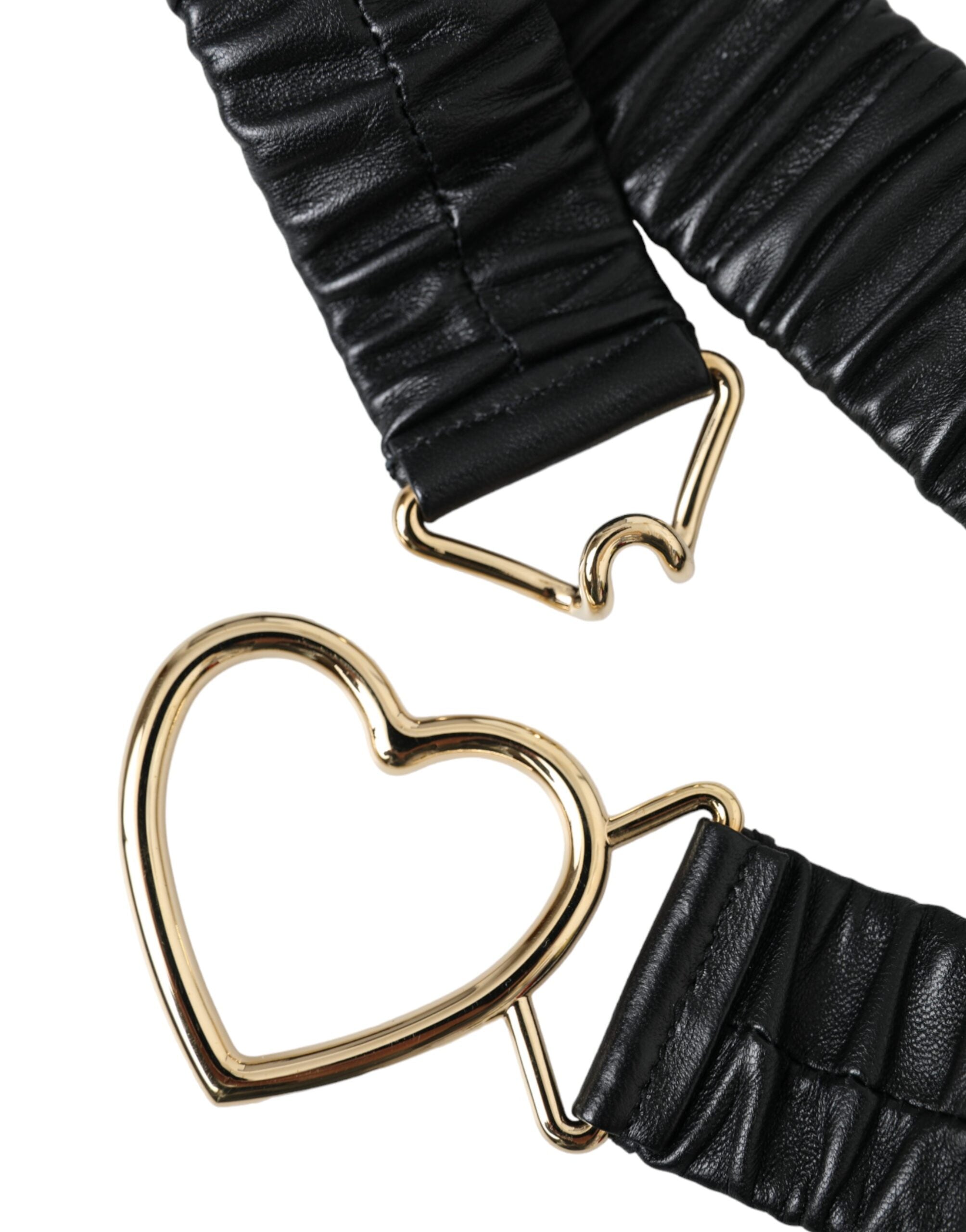 Curea Dolce & Gabbana din piele neagră cu cataramă metalică aurie cu inimă