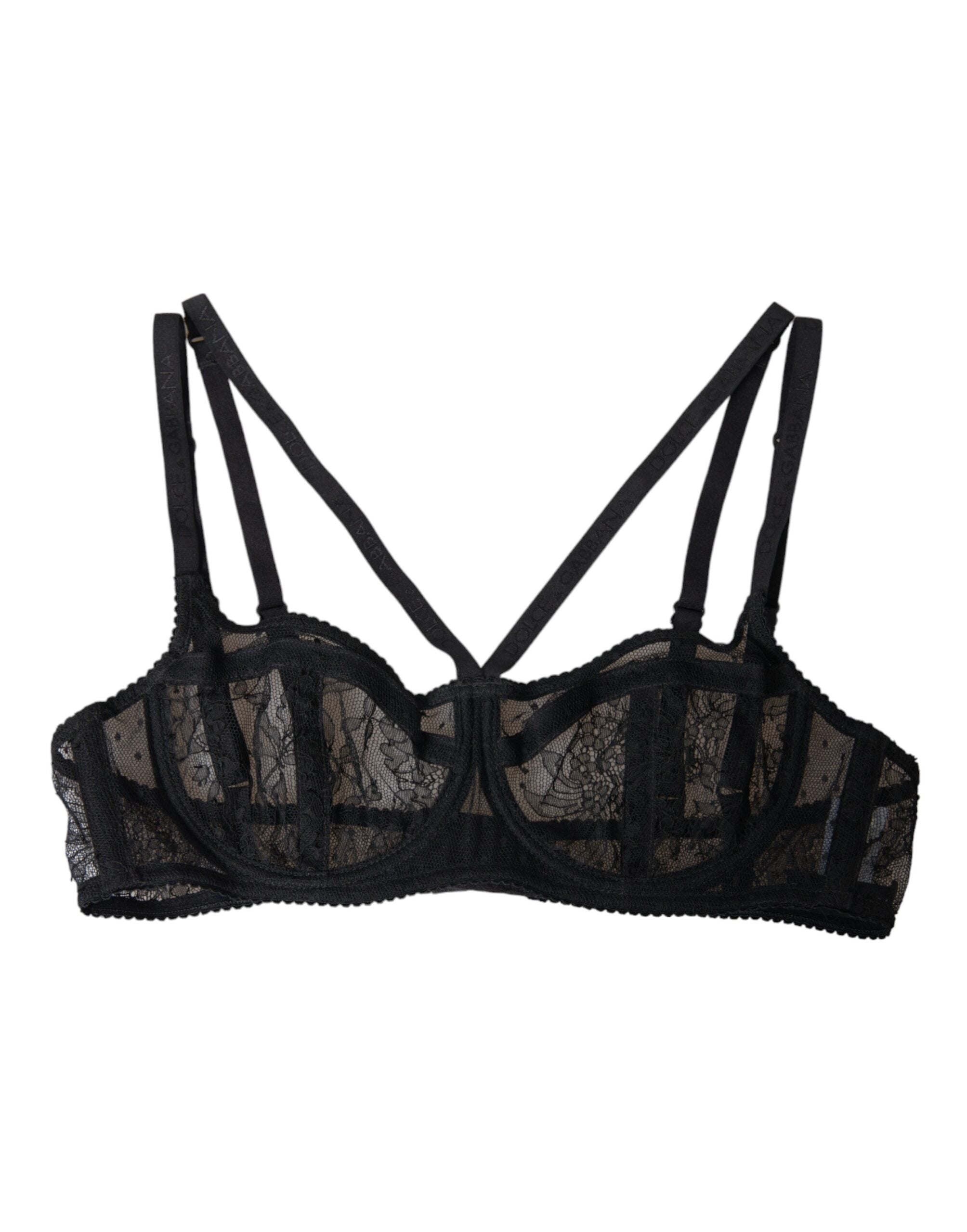 Dolce & Gabbana – Balconcino-BH aus Nylon mit Blumenspitze in Schwarz