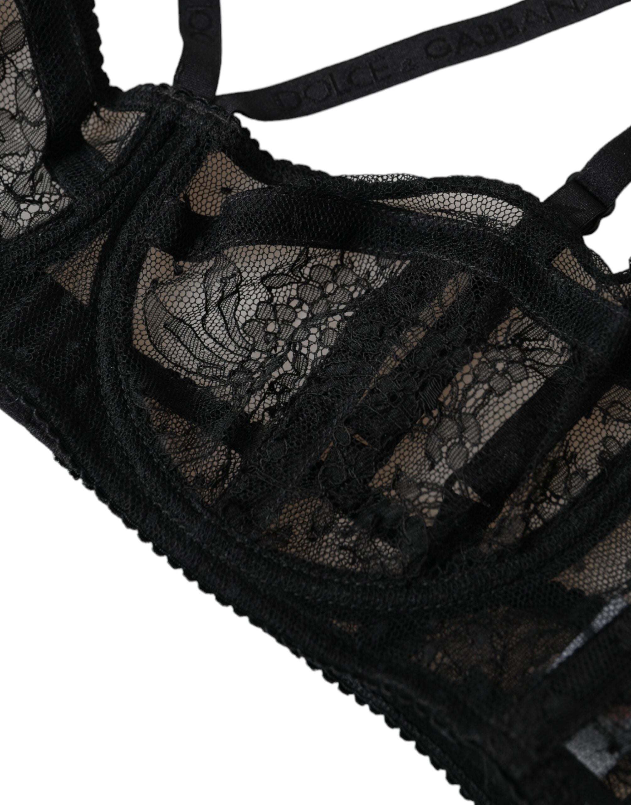 Dolce & Gabbana – Balconcino-BH aus Nylon mit Blumenspitze in Schwarz
