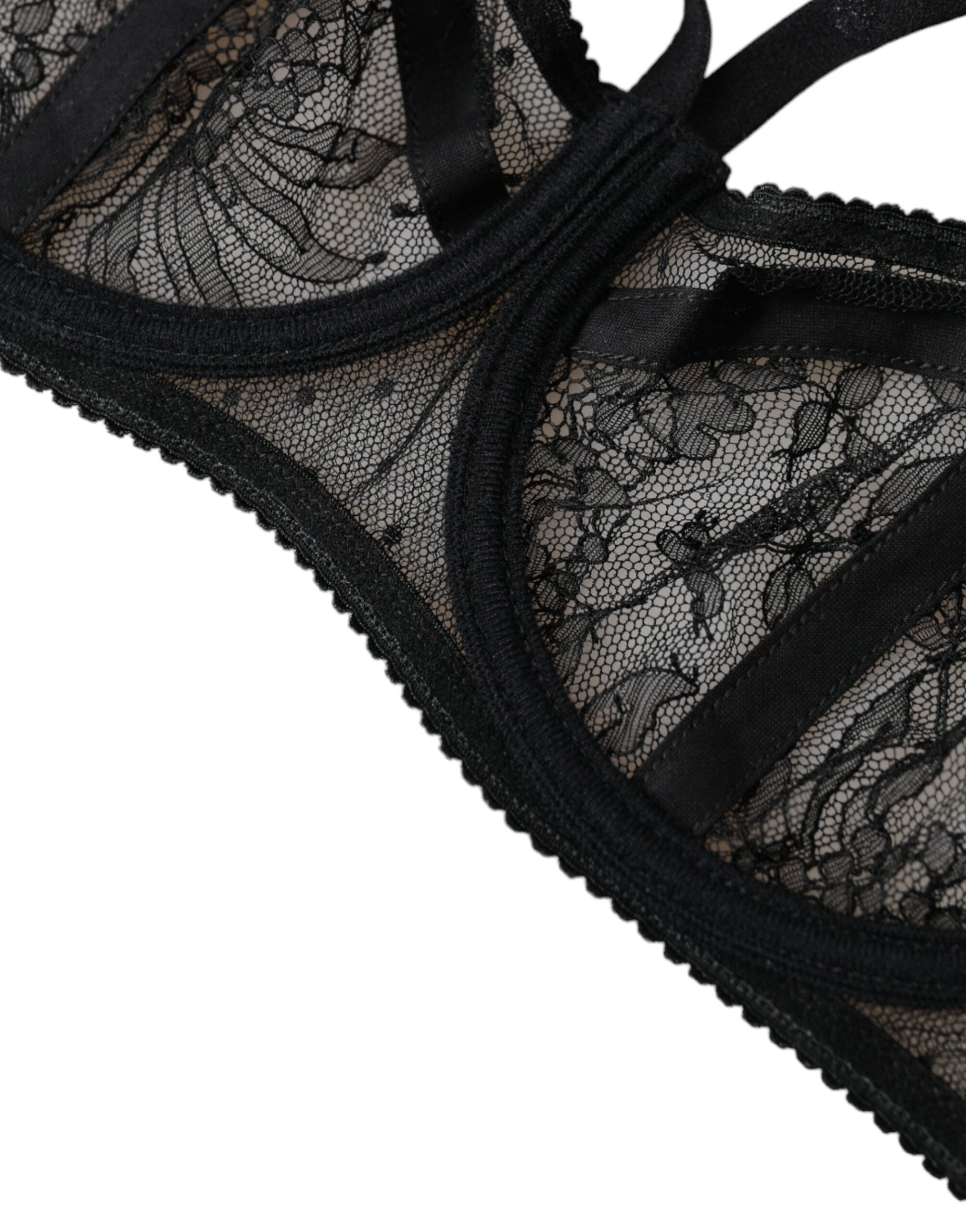 Dolce & Gabbana – Balconcino-BH aus Nylon mit Blumenspitze in Schwarz