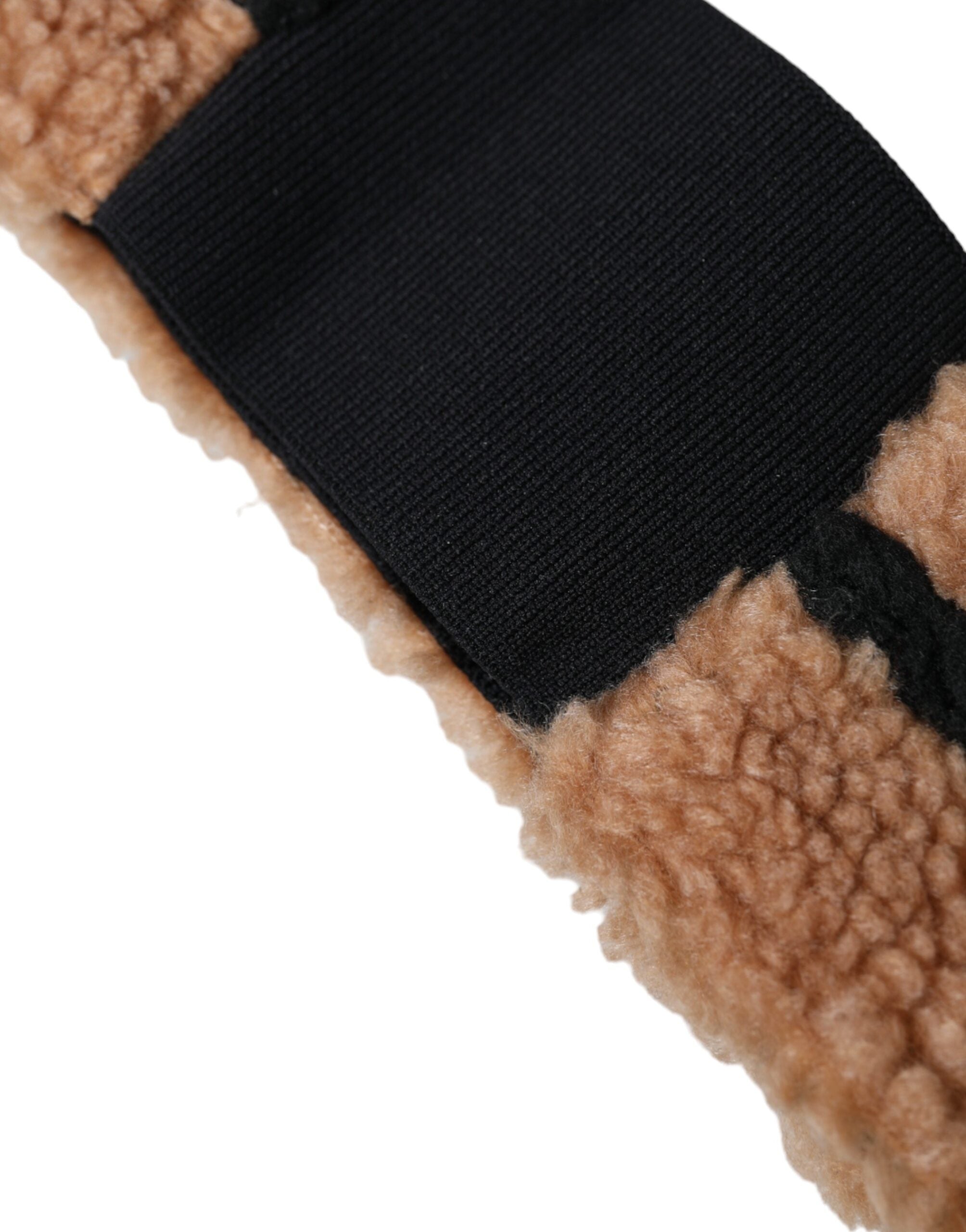 Pălărie Dolce & Gabbana cu bandă pentru cap din fleece maro și negru pentru bărbați