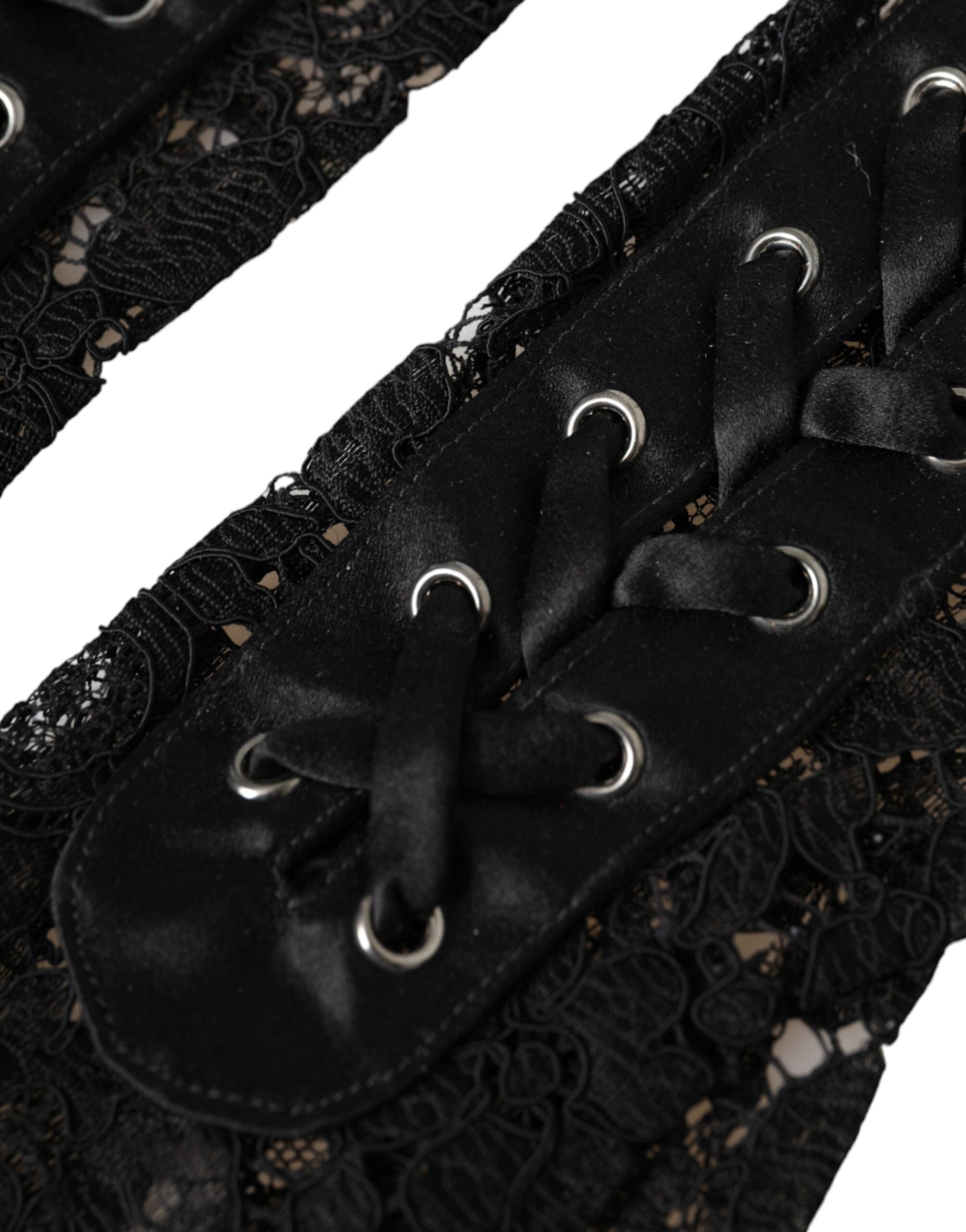 Mănuși Dolce & Gabbana Taormina negre din dantelă până la cot