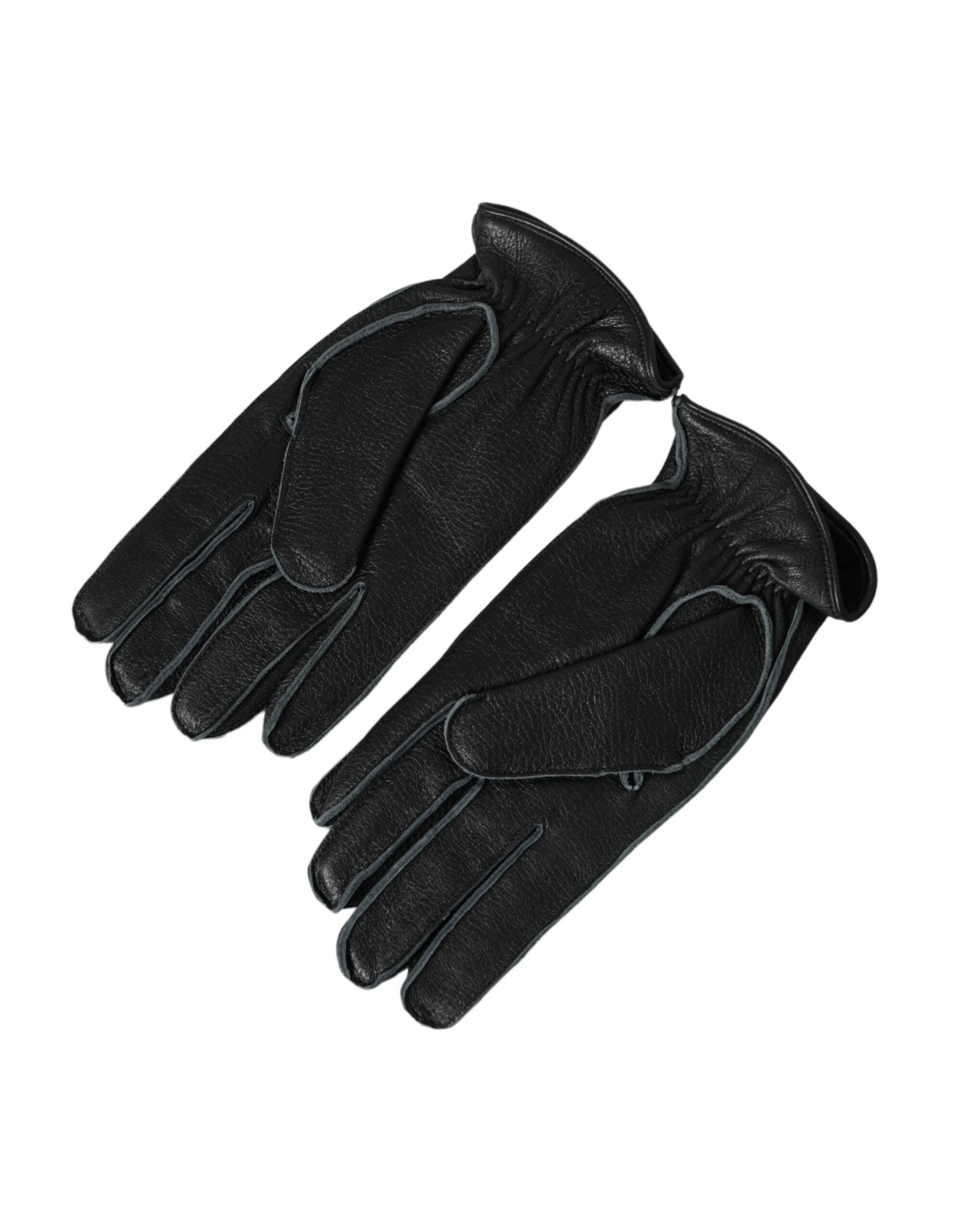Dolce & Gabbana – Handgelenklange Handschuhe aus schwarzem Hirschleder