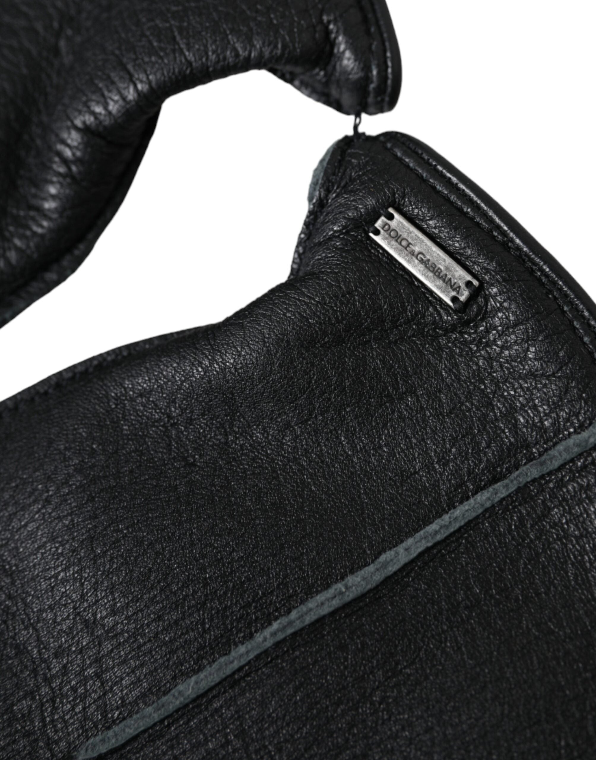 Dolce & Gabbana – Handgelenklange Handschuhe aus schwarzem Hirschleder