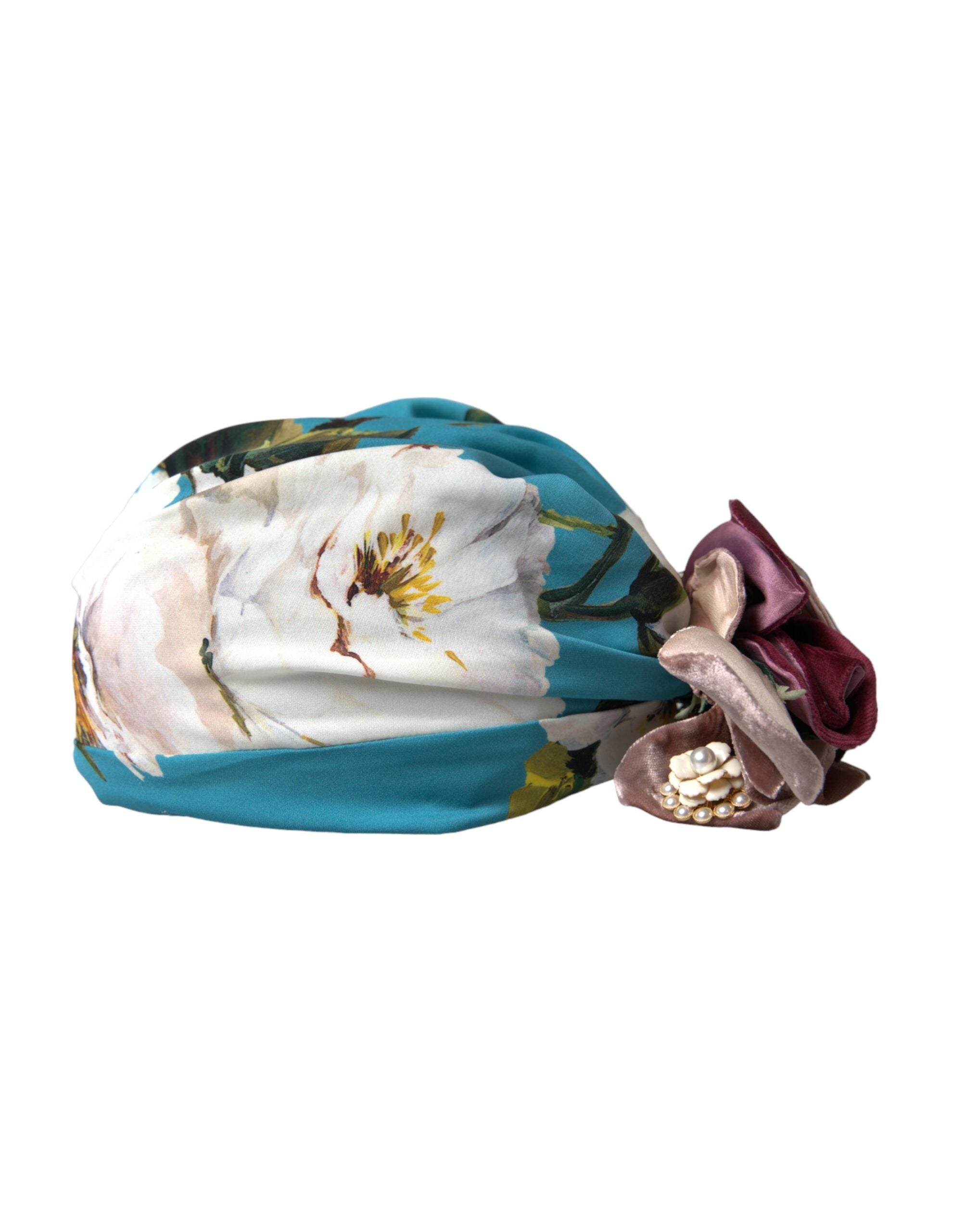 Pălărie Dolce & Gabbana cu turban albastru și motive florale pentru femei