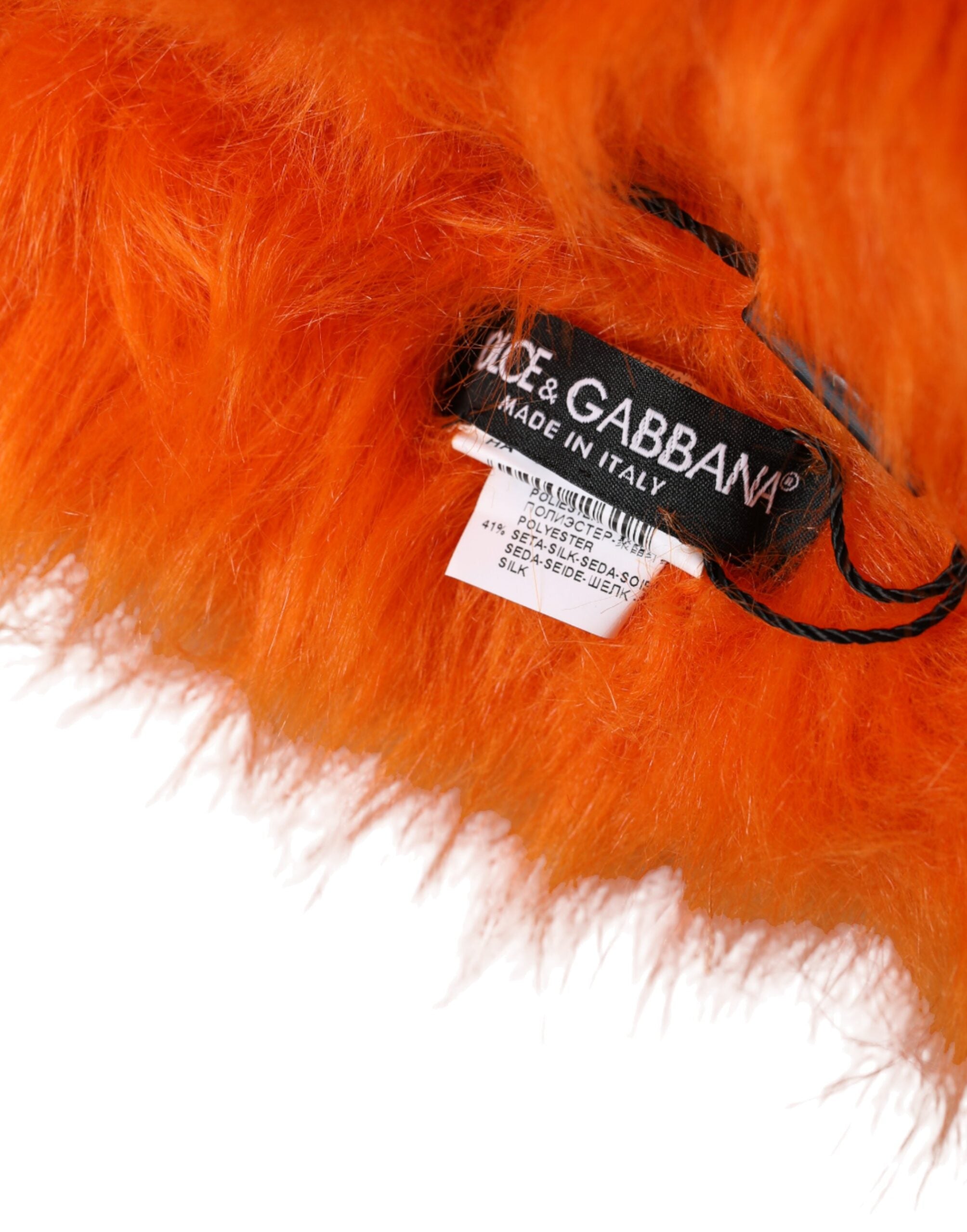 Pălărie Dolce & Gabbana portocalie cu blană artificială și înfășurare pe tot capul