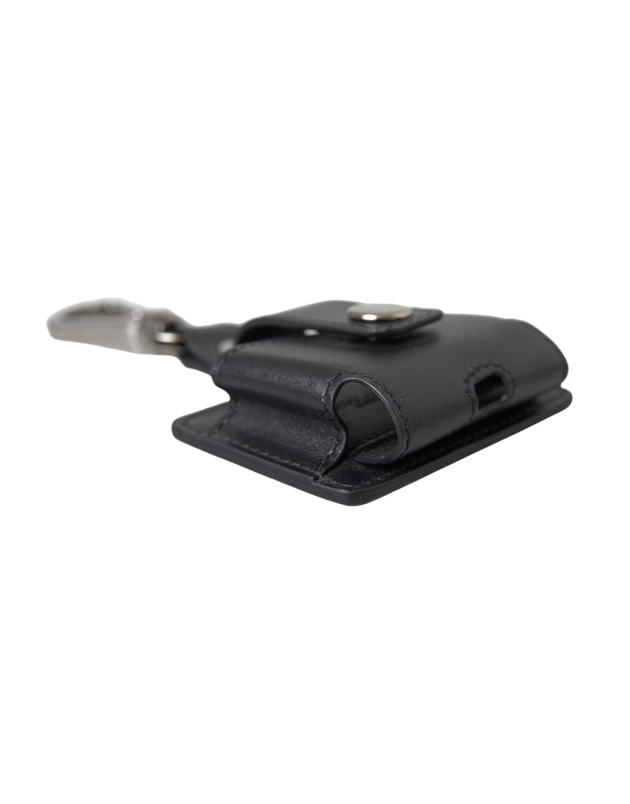 Husă Dolce & Gabbana pentru Airpods, neagră, din piele, argintie și metal