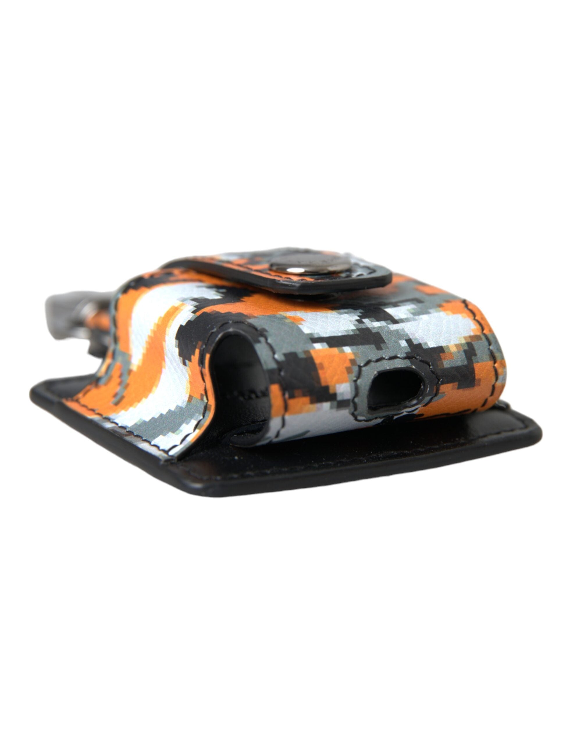 Husă Dolce & Gabbana pentru Airpods din piele cu imprimeu de camuflaj multicolor, logo metalic