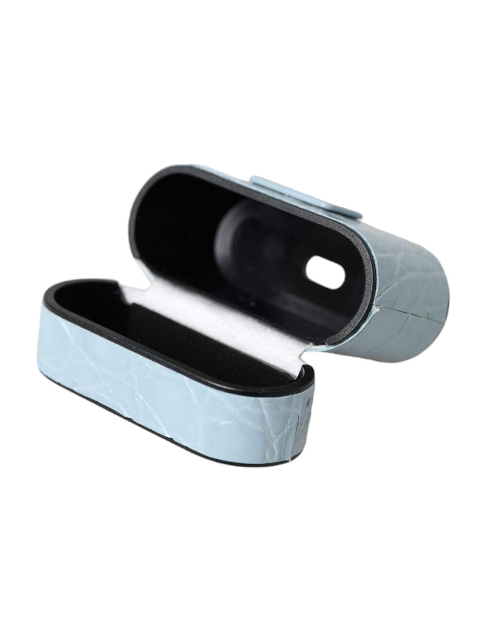 Husă Dolce & Gabbana din piele albastru deschis cu placă metalică cu logo