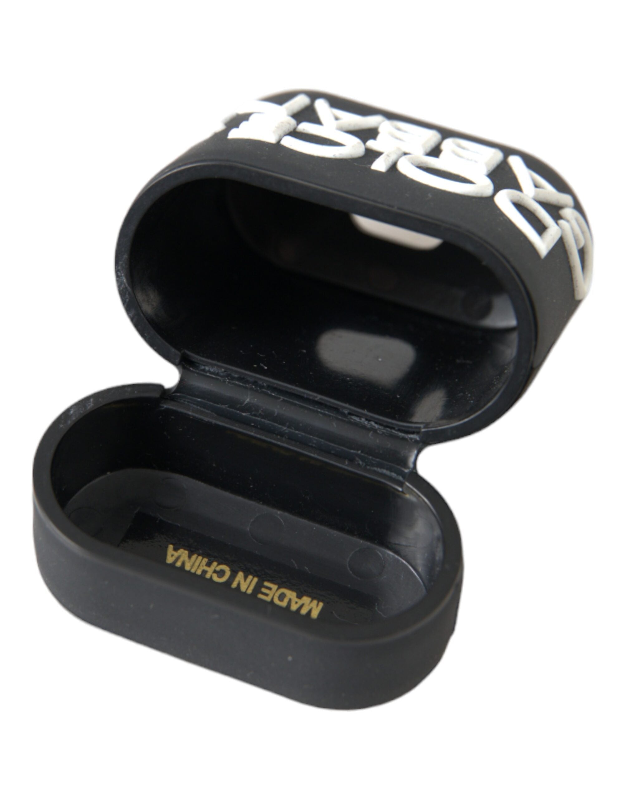 Carcasă Dolce & Gabbana pentru Airpods din silicon negru și alb cu logo în relief