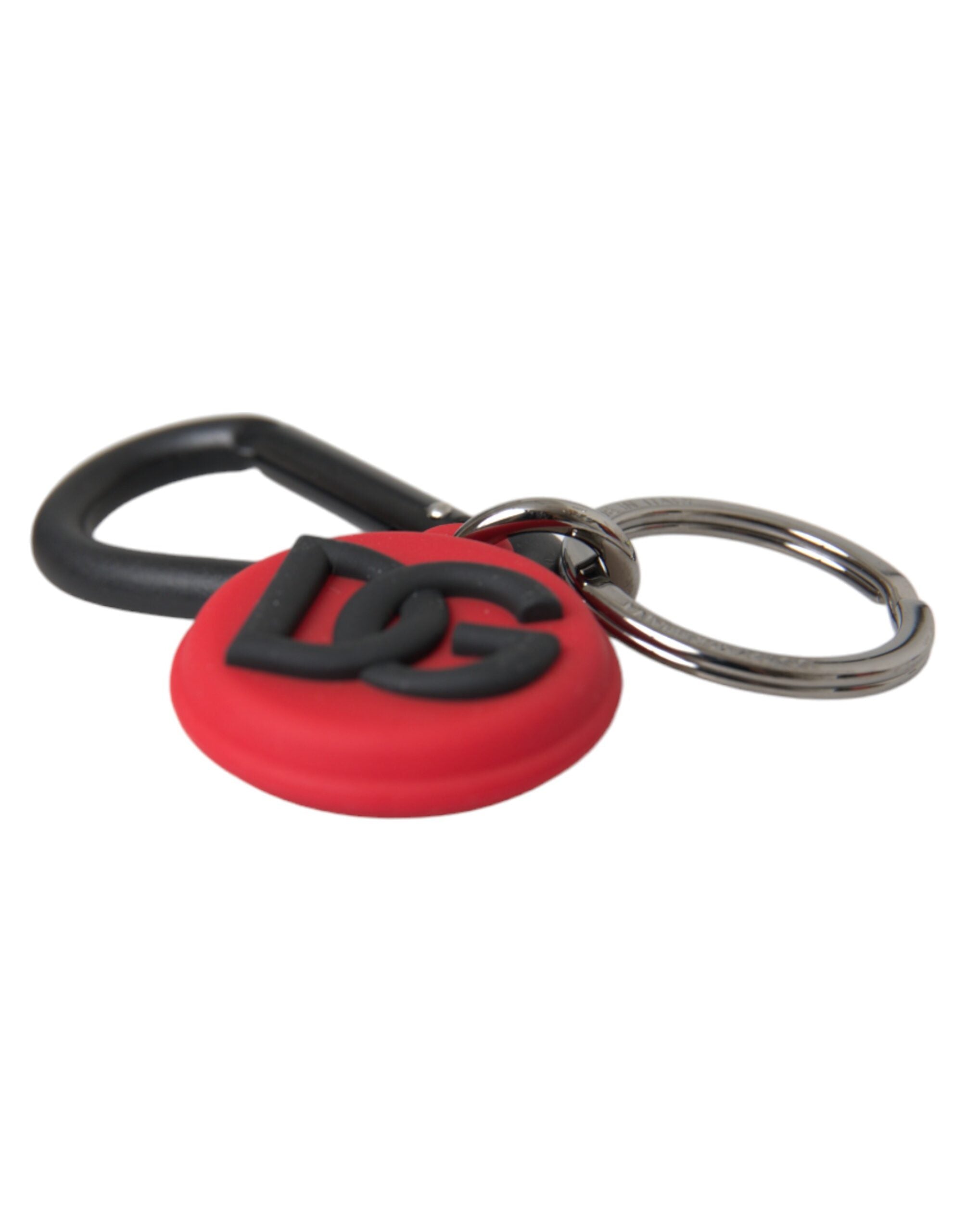 Breloc rotund din metal, alamă, cu logo DG din cauciuc roșu Dolce & Gabbana