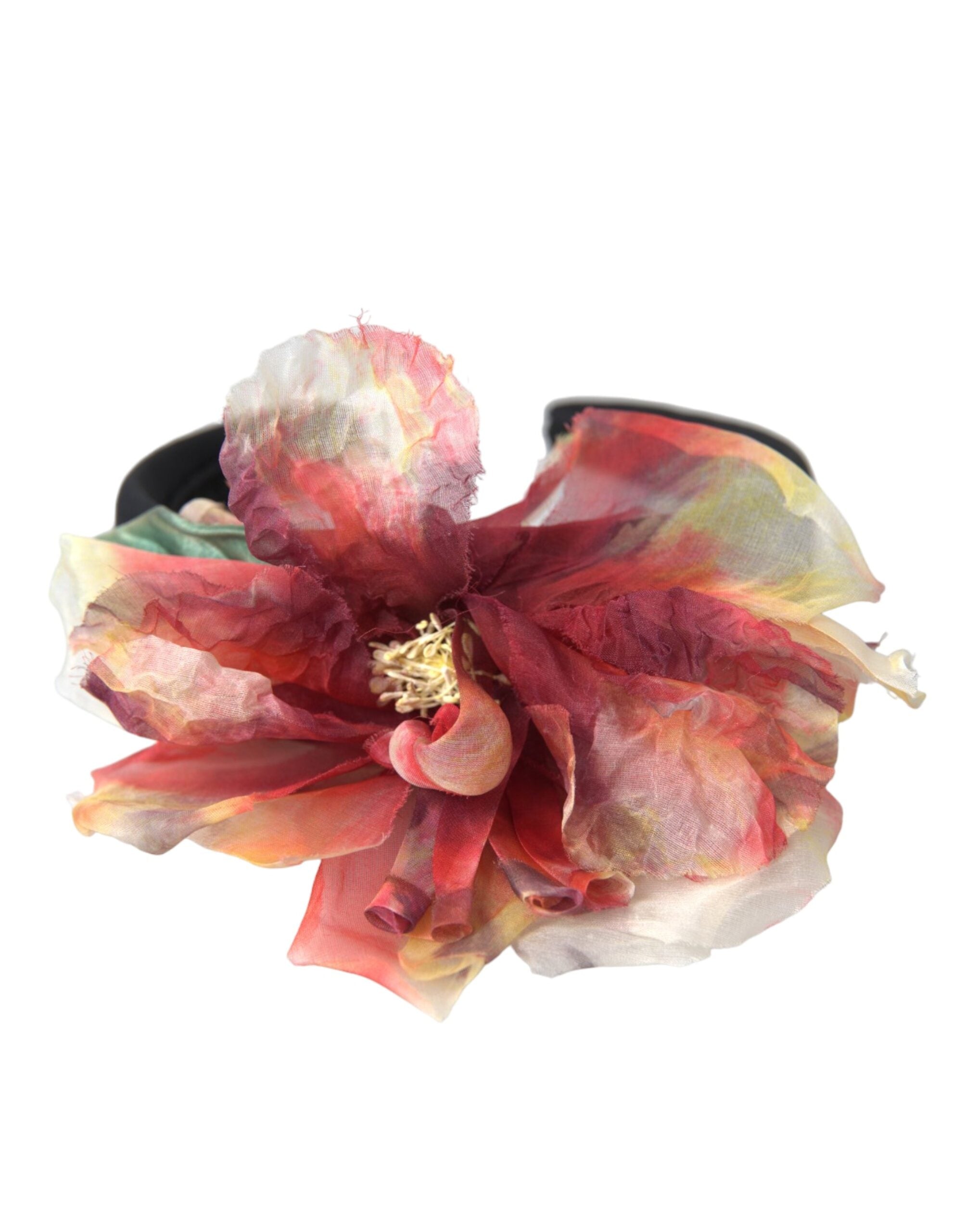 Dolce & Gabbana Diademă Neagră cu Flori din Mătase Roz-Roz pentru Femei