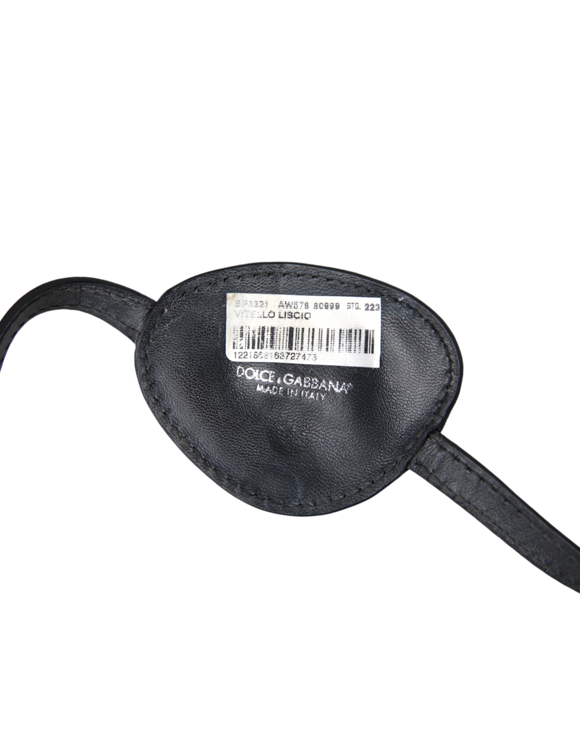 Patch ochelari Dolce & Gabbana din piele de vițel neagră cu logo metalic DG