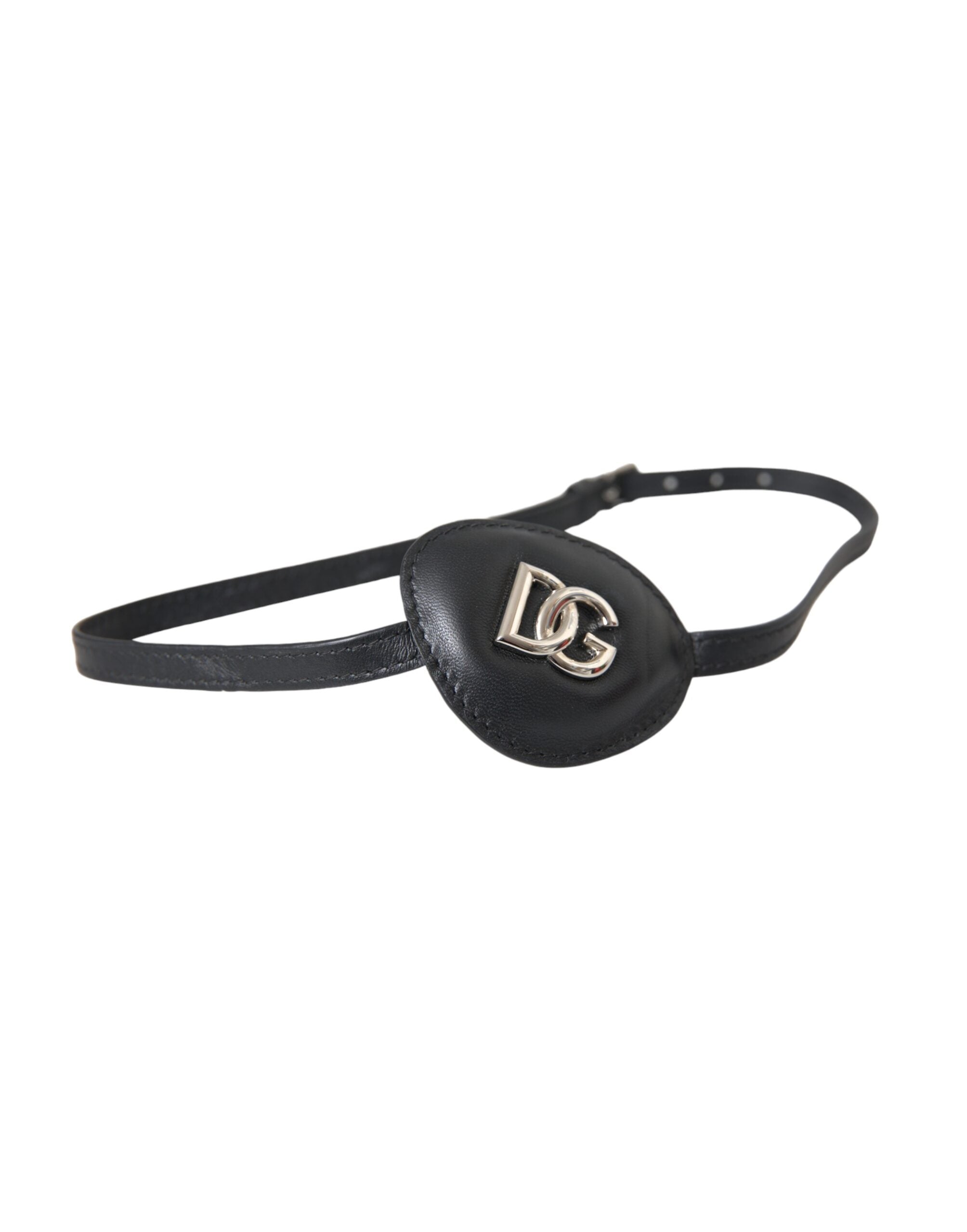 Patch ochelari Dolce & Gabbana din piele de vițel neagră cu logo metalic DG