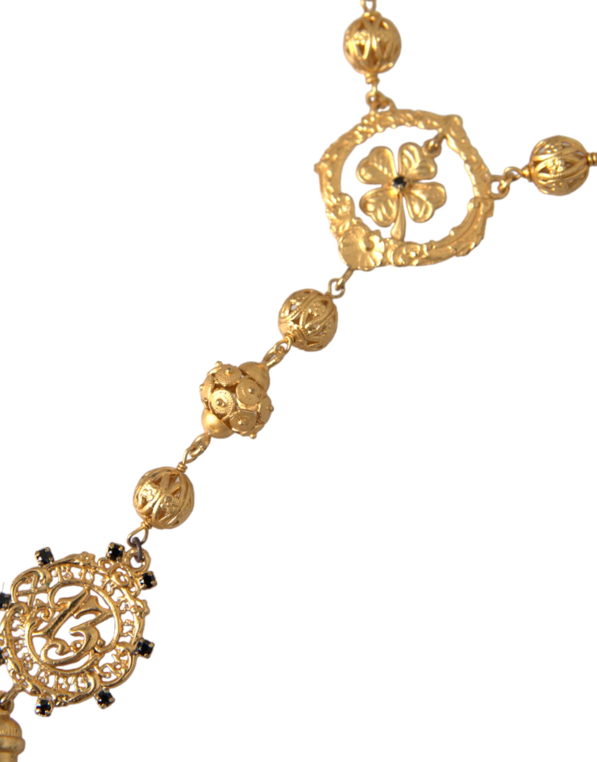 Dolce & Gabbana – Statement-Halskette „Sicily“ aus Messing mit goldfarbener Kette und Perlen