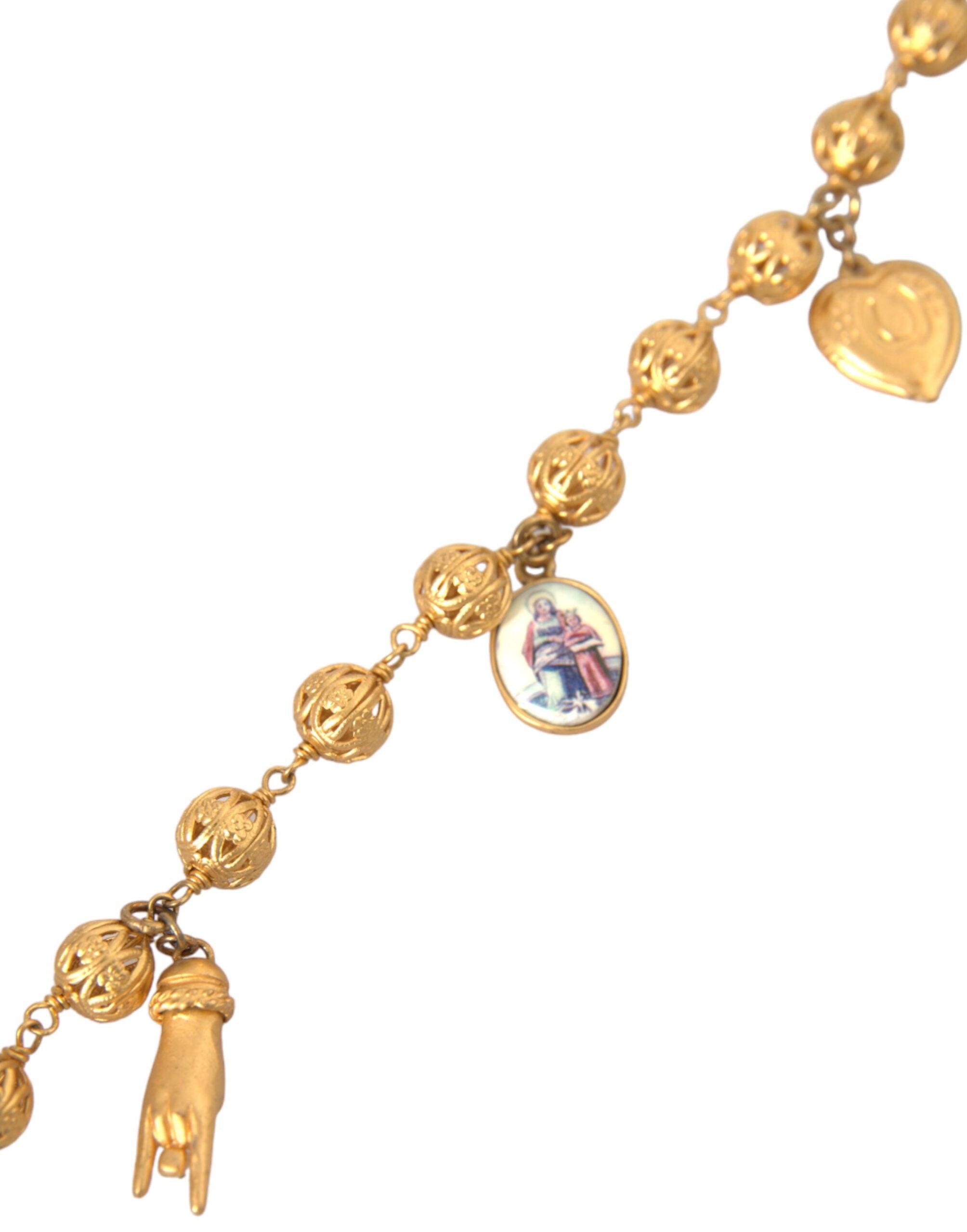 Dolce & Gabbana – Statement-Halskette „Sicily“ aus Messing mit goldfarbener Kette und Perlen