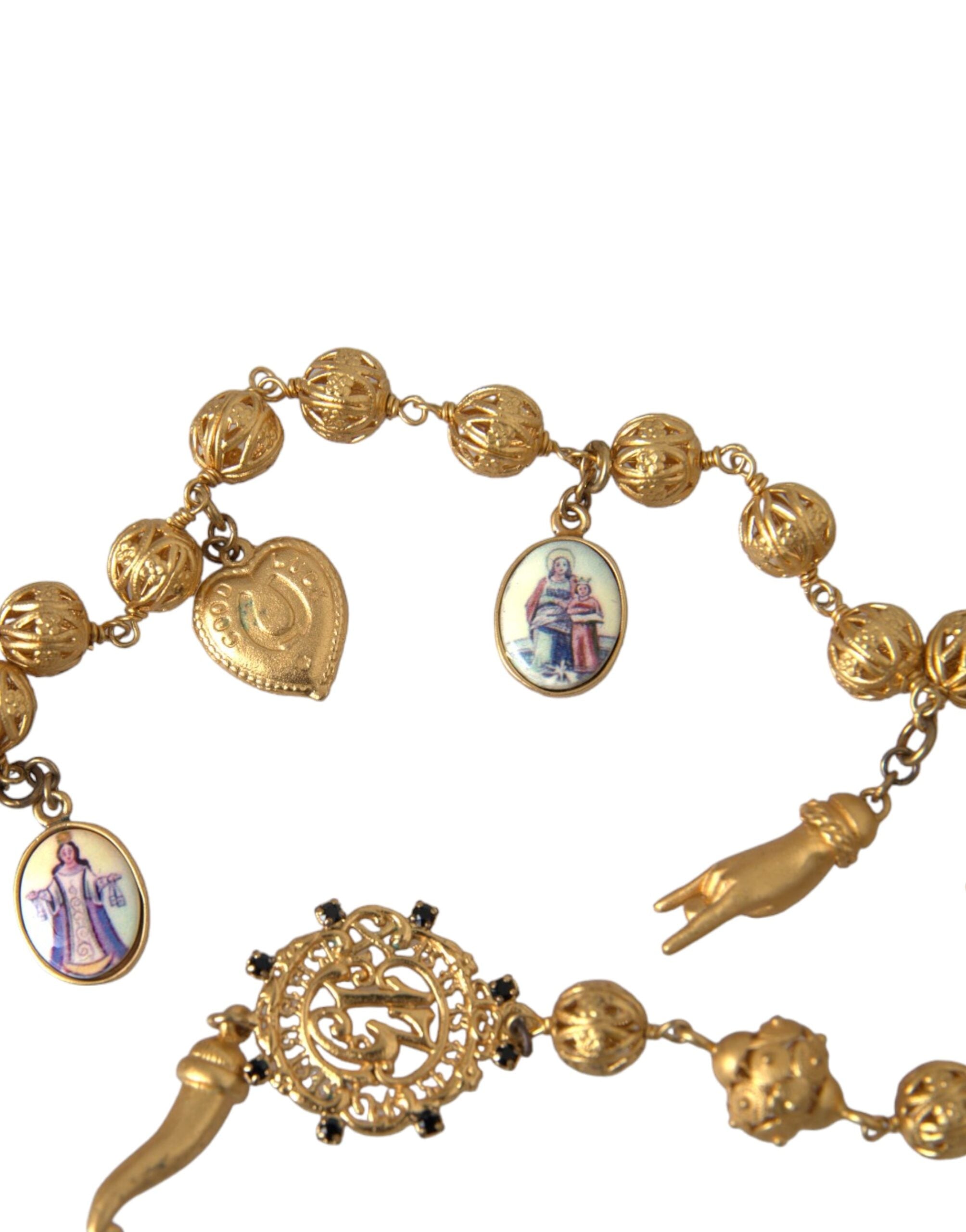 Dolce & Gabbana – Statement-Halskette „Sicily“ aus Messing mit goldfarbener Kette und Perlen
