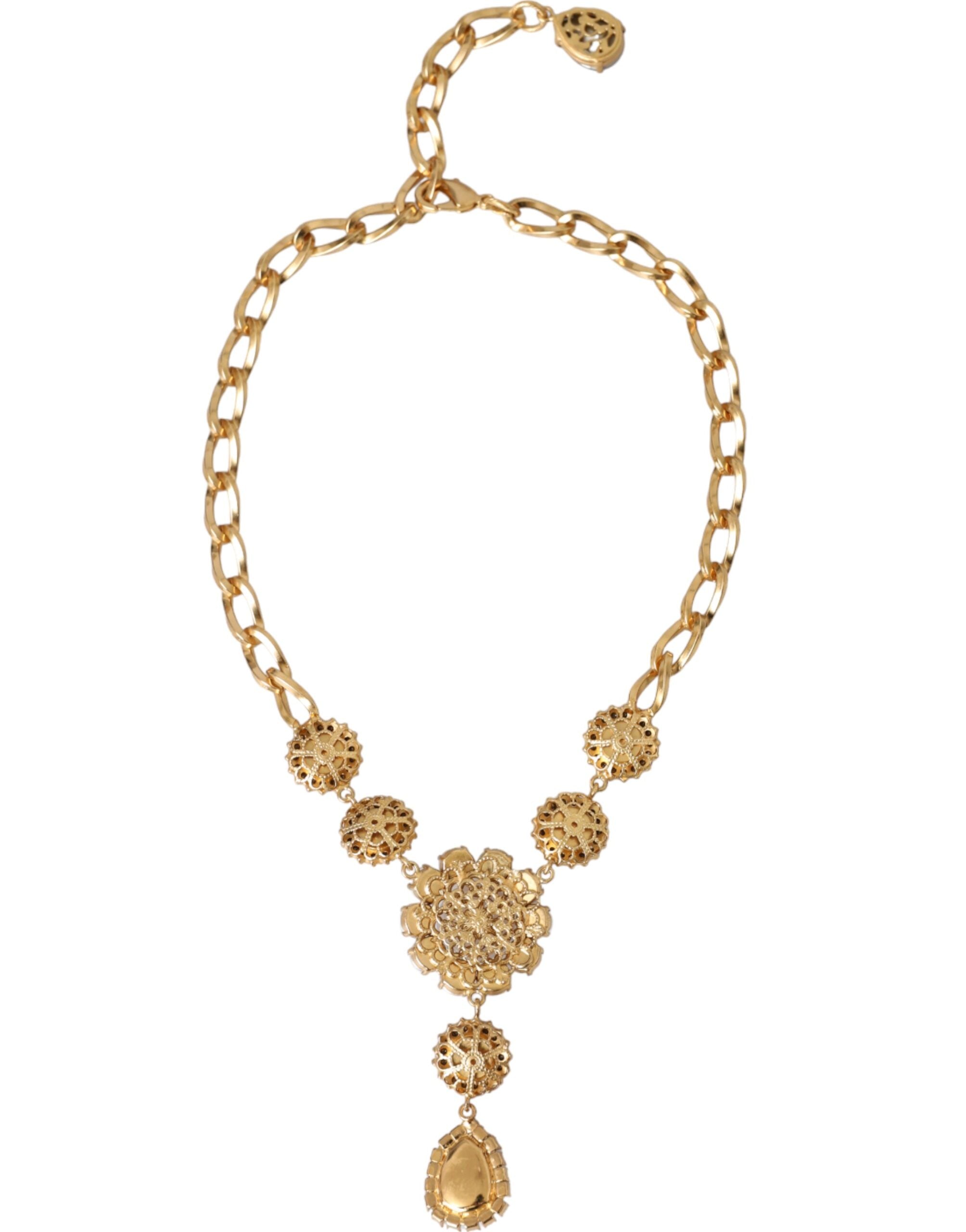 Dolce & Gabbana Halskette mit Anhängern aus goldenem Messing mit Kristallen, lila und rosa Perlen