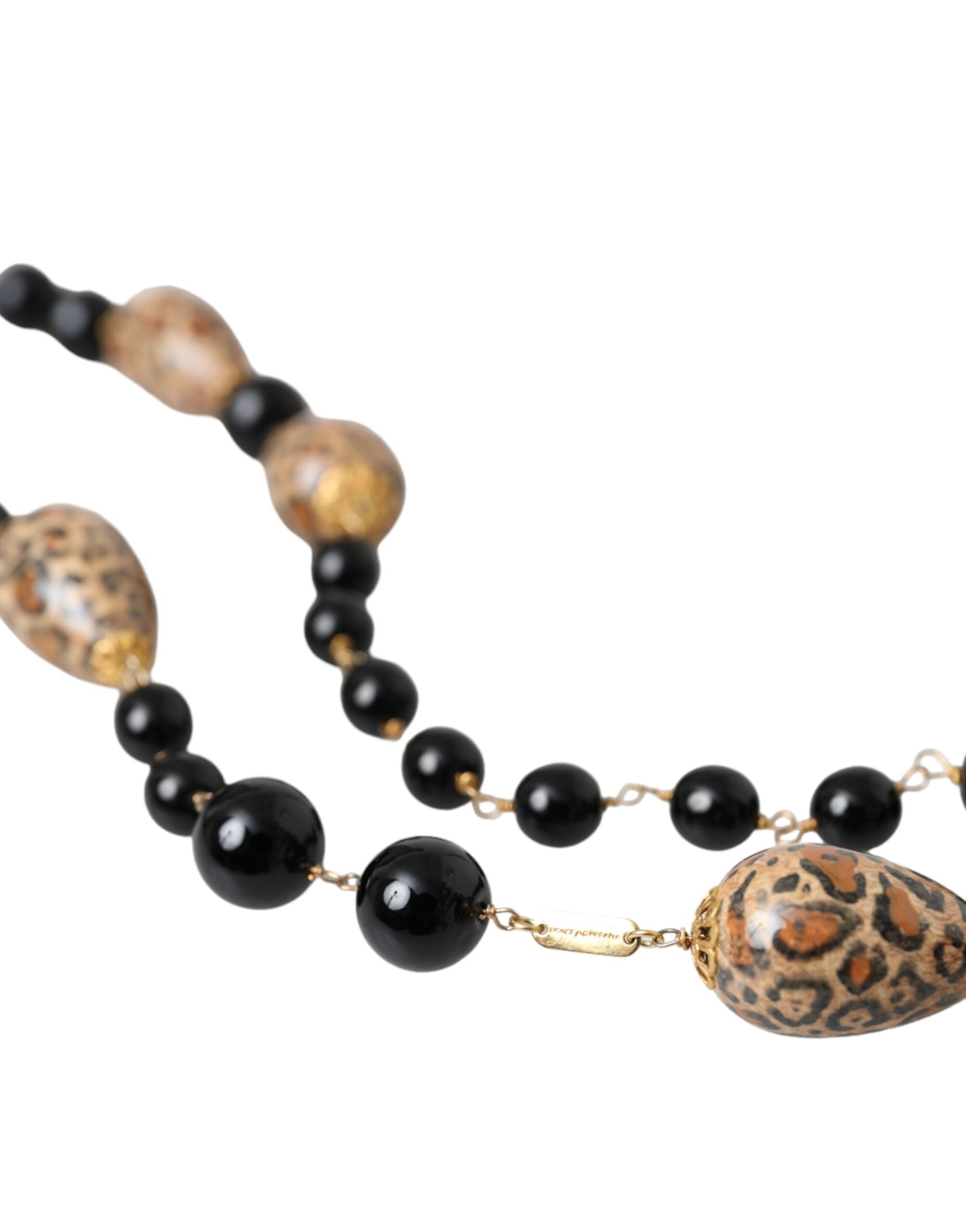 Dolce & Gabbana – Lange Halskette aus goldfarbenem Messing mit schwarzen Perlen