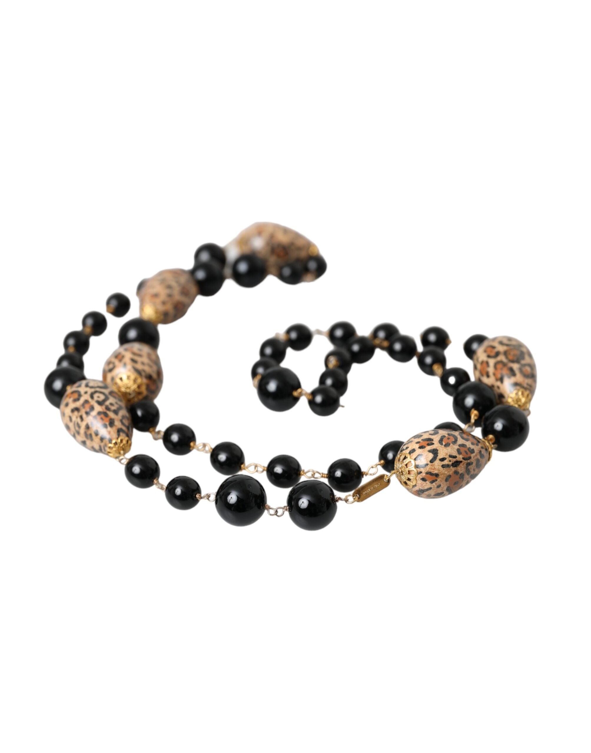 Dolce & Gabbana – Lange Halskette aus goldfarbenem Messing mit schwarzen Perlen