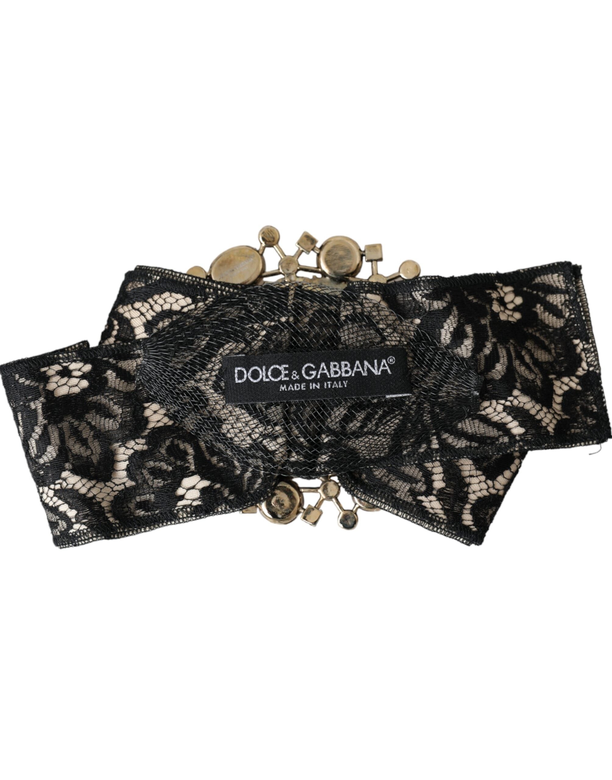 Dolce & Gabbana Schwarze Haarnadel mit handgefertigter Brosche und Kristallen