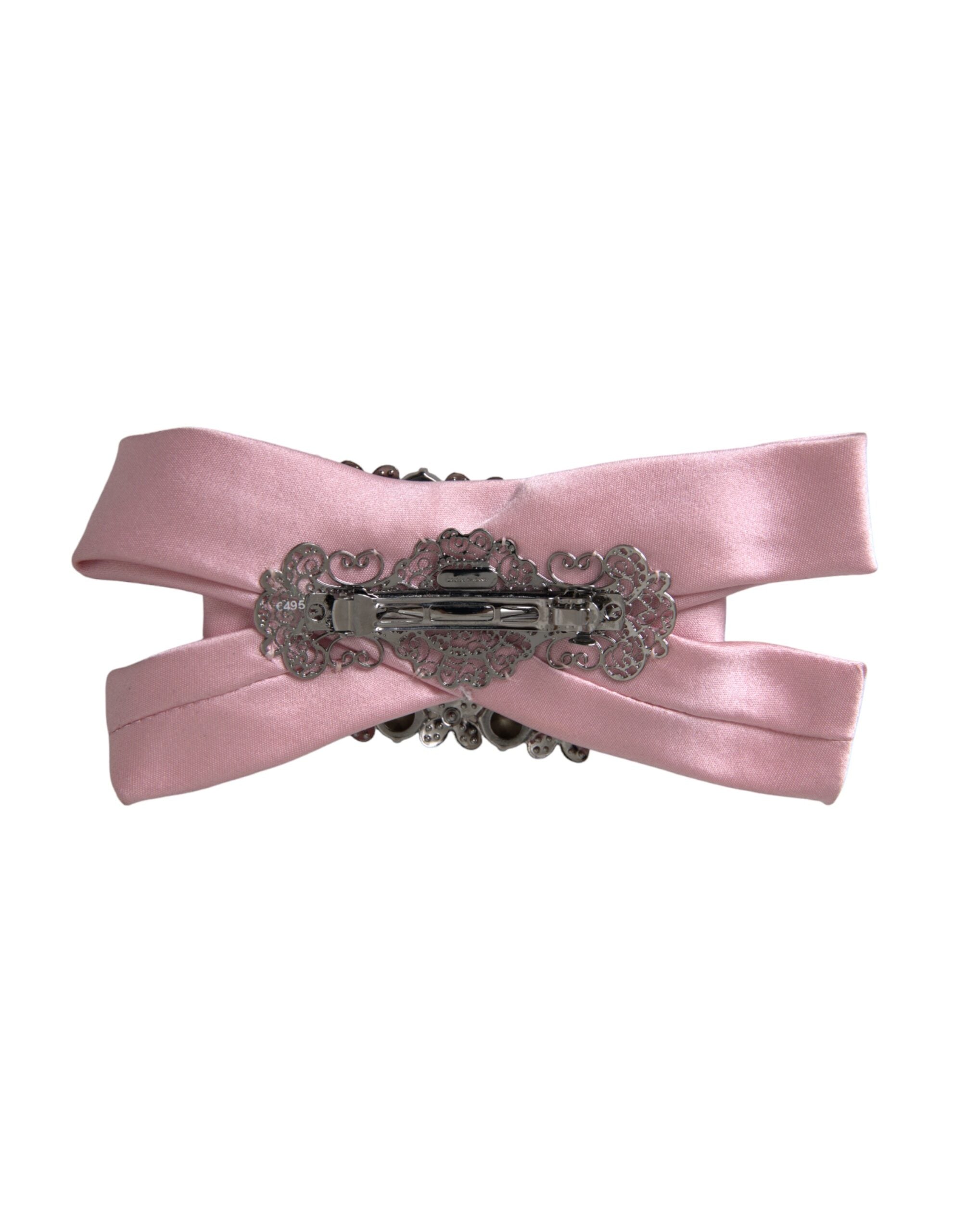 Dolce & Gabbana Rosa Satin Kristall Schmuck Brosche Haarnadel