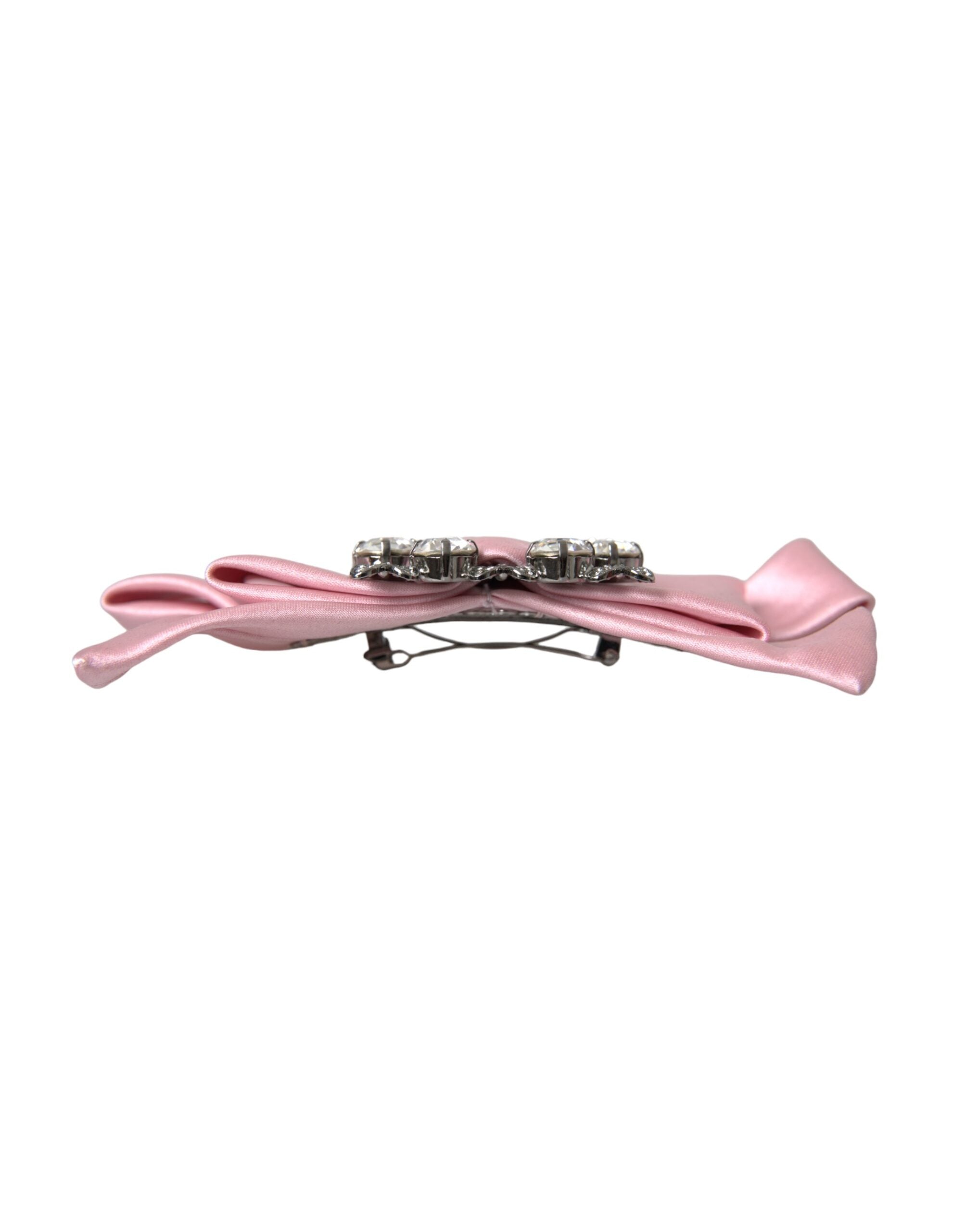 Dolce & Gabbana Rosa Satin Kristall Schmuck Brosche Haarnadel