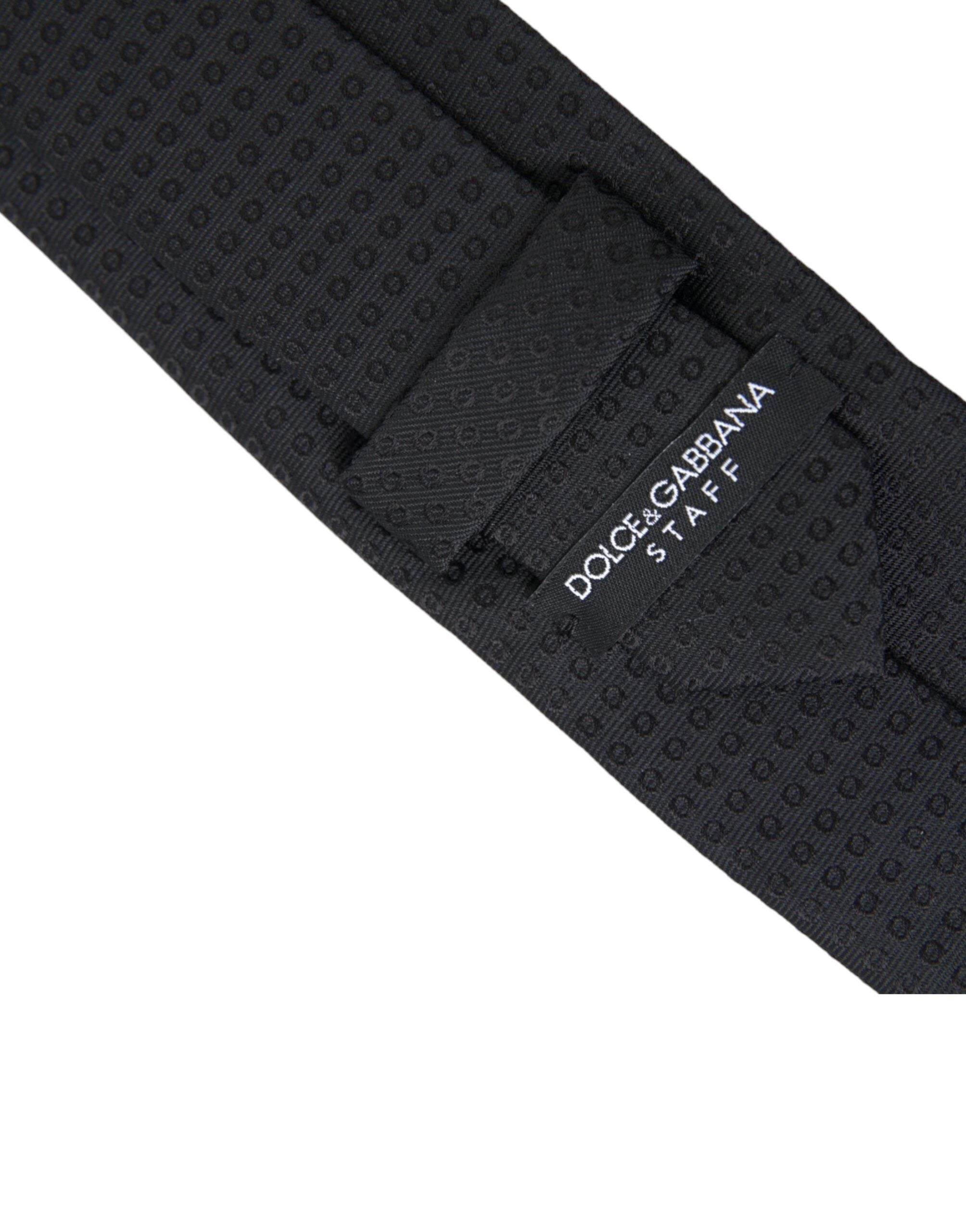 Dolce & Gabbana – Schwarze, verstellbare Krawatte „STAFF“ aus Baumwolle mit Muster