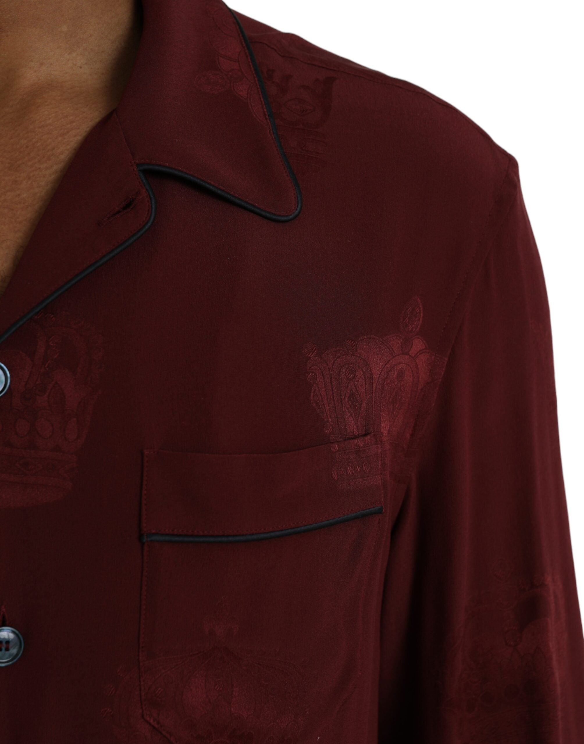 Dolce & Gabbana – Langärmliges Hemd aus Jacquard-Seide mit Krone in Kastanienbraun