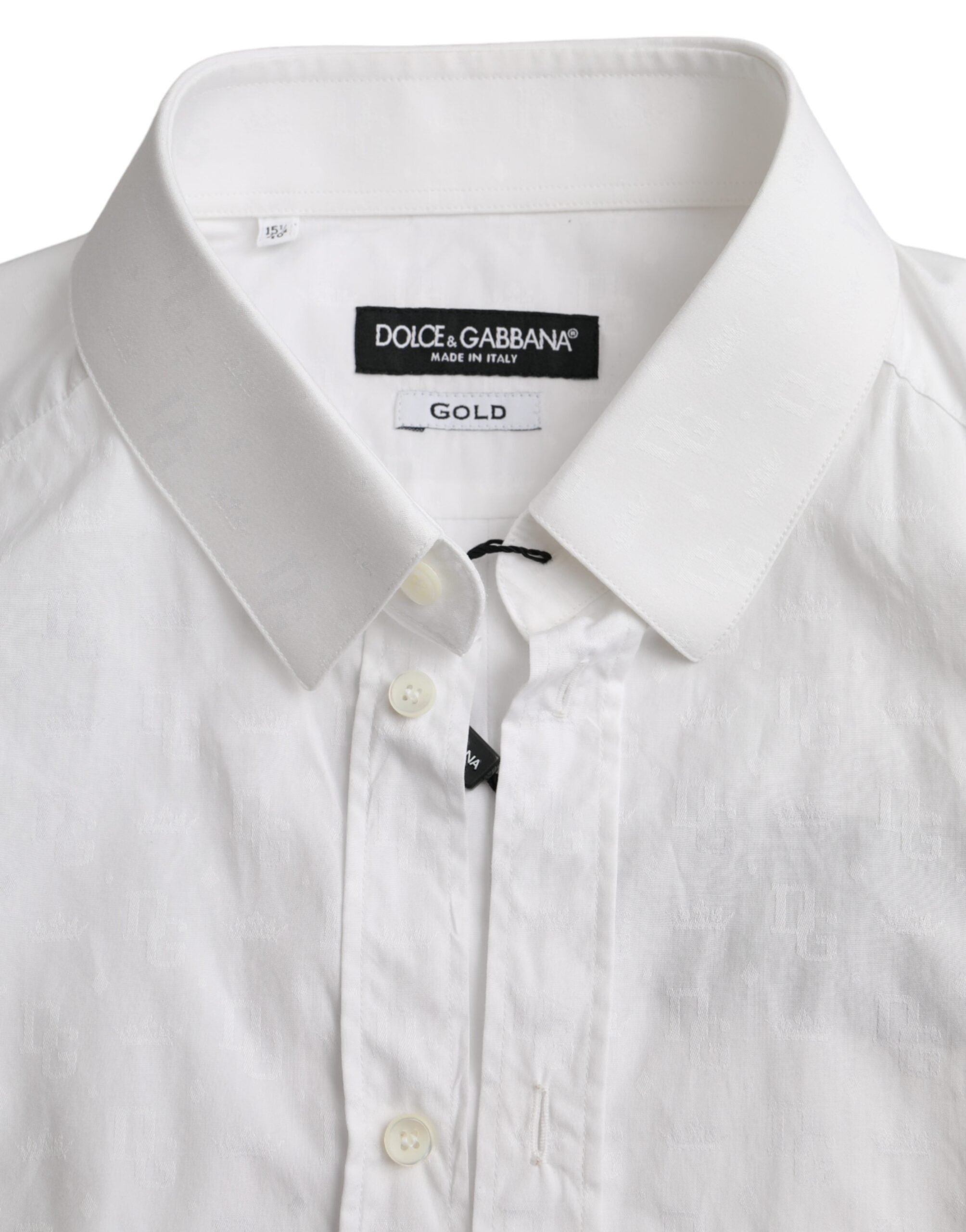 Dolce & Gabbana Weißes Langarmkleid aus Baumwolle GOLD Hemd