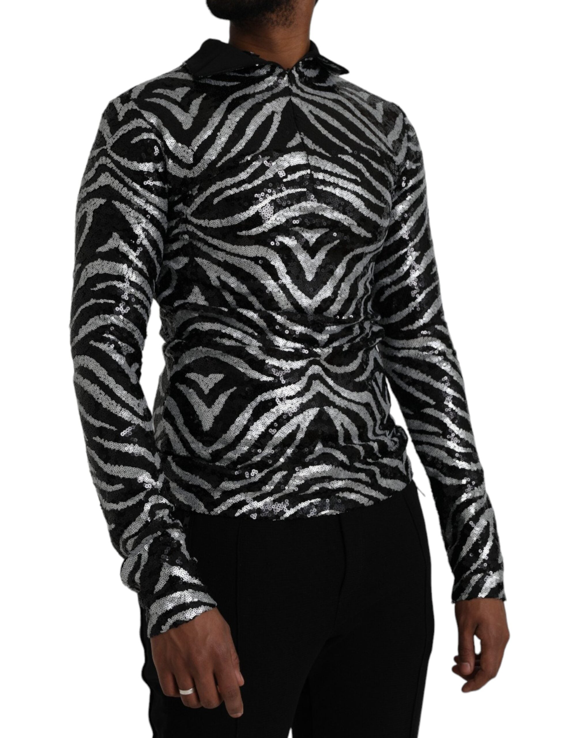 Dolce & Gabbana Schwarz-silberner Polyesterpullover mit Pailletten