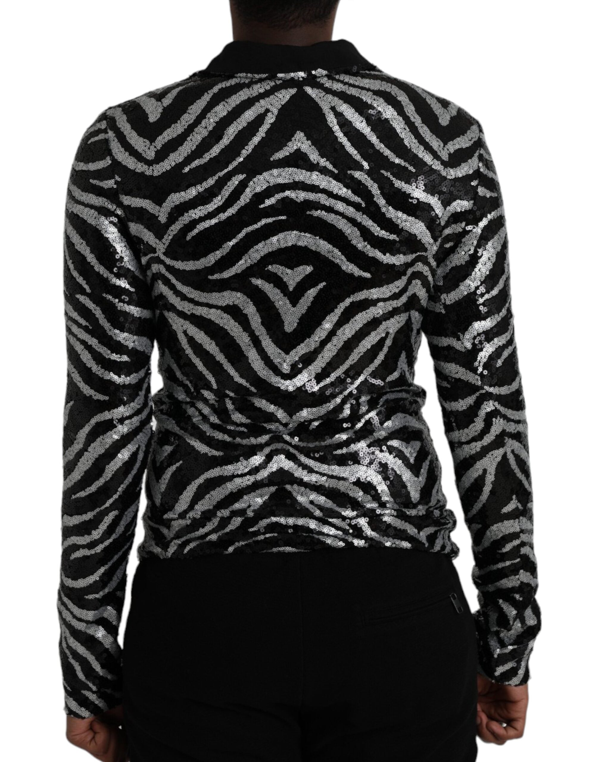 Dolce & Gabbana Schwarz-silberner Polyesterpullover mit Pailletten