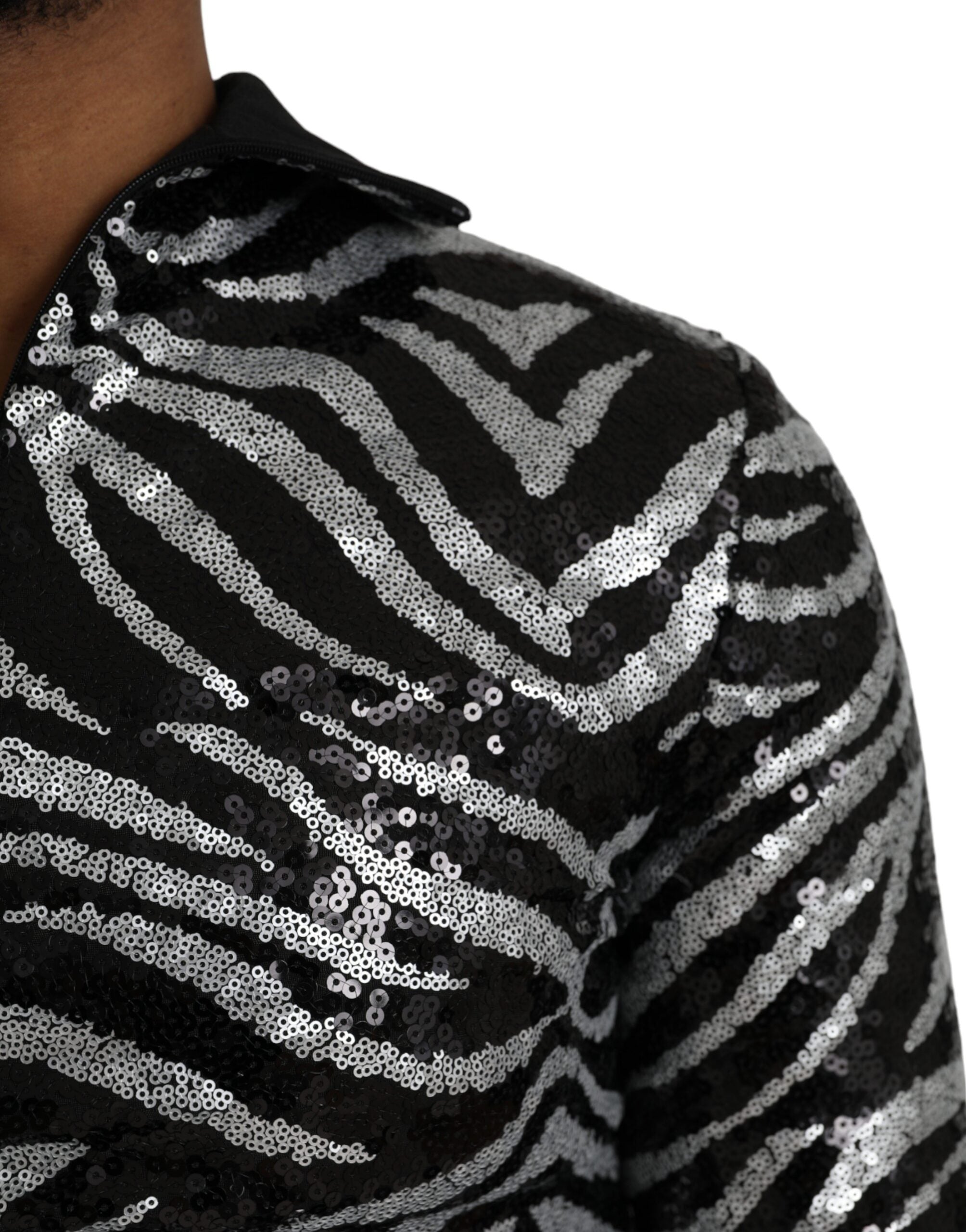 Dolce & Gabbana Schwarz-silberner Polyesterpullover mit Pailletten