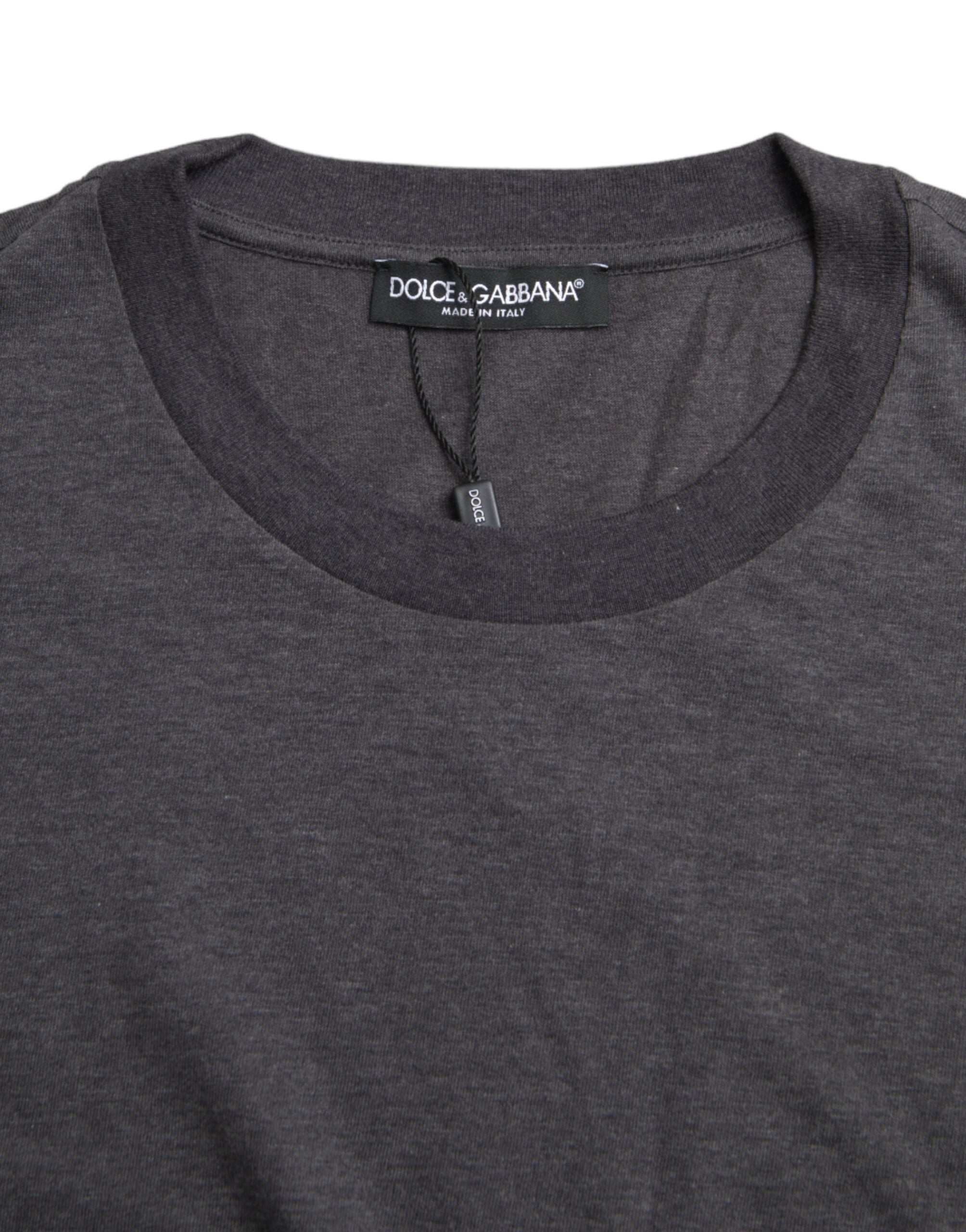 Dolce & Gabbana Graues Kurzarm-T-Shirt aus Baumwolle mit Rundhalsausschnitt