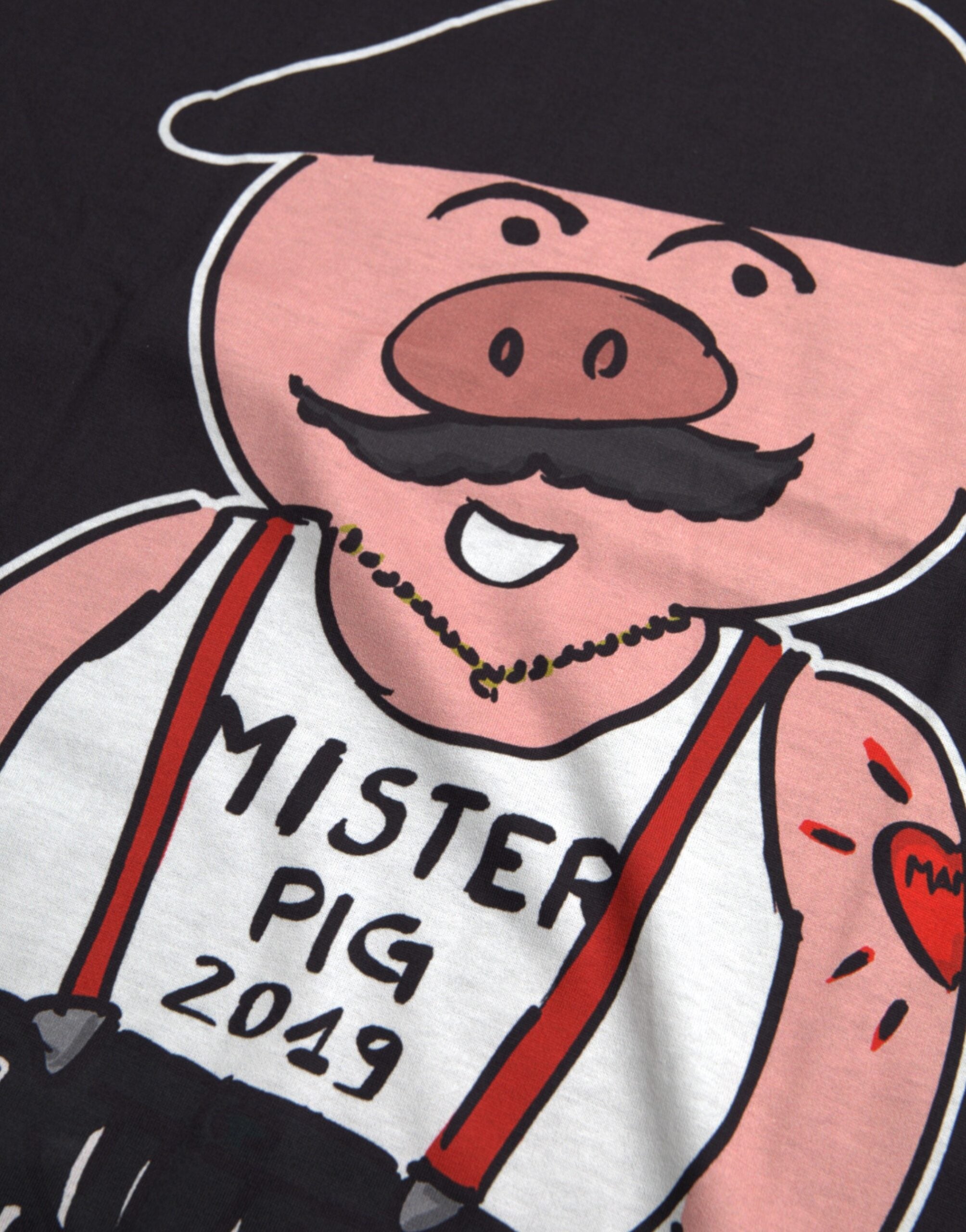 Dolce & Gabbana – Schwarzes Baumwoll-T-Shirt „Jahr des Schweins 2019“