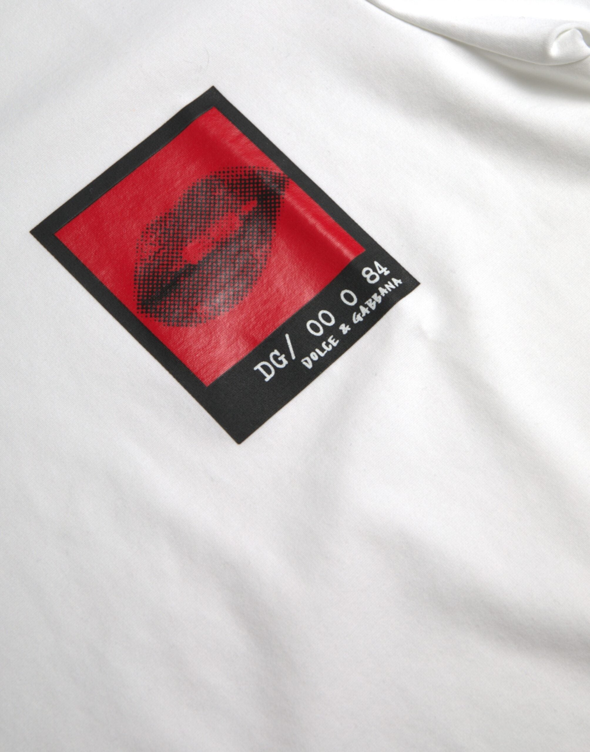 Dolce & Gabbana – Weißes Herren-T-Shirt aus Baumwolle mit rotem Lippen-Print