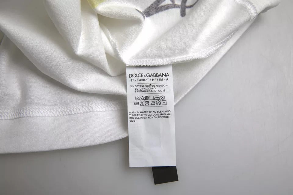 Dolce & Gabbana – Weißes, grafisches T-Shirt aus Baumwolle mit kurzen Ärmeln für Herren