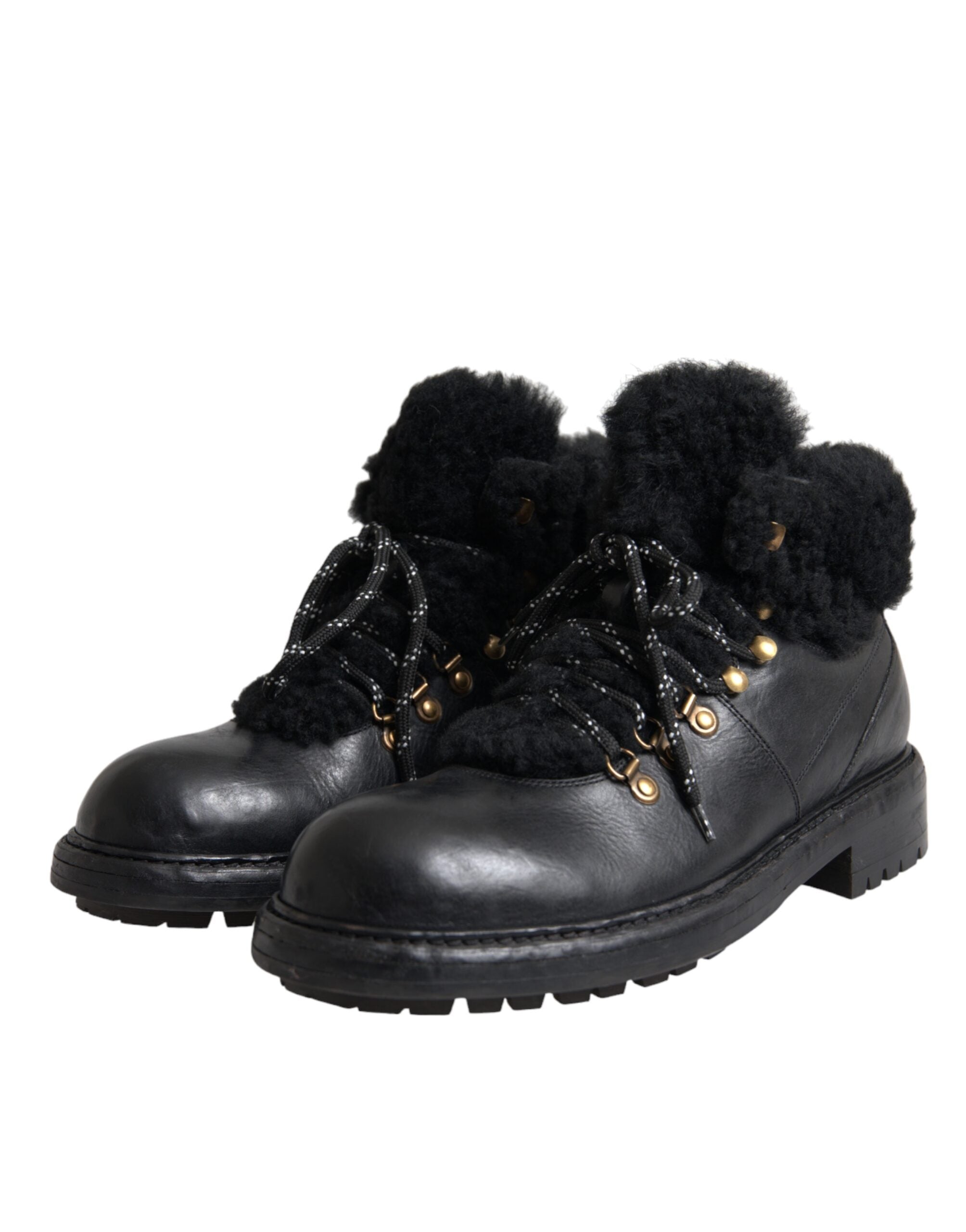 Dolce & Gabbana – Bernini – Stiefel aus schwarzem Leder mit Lammfell