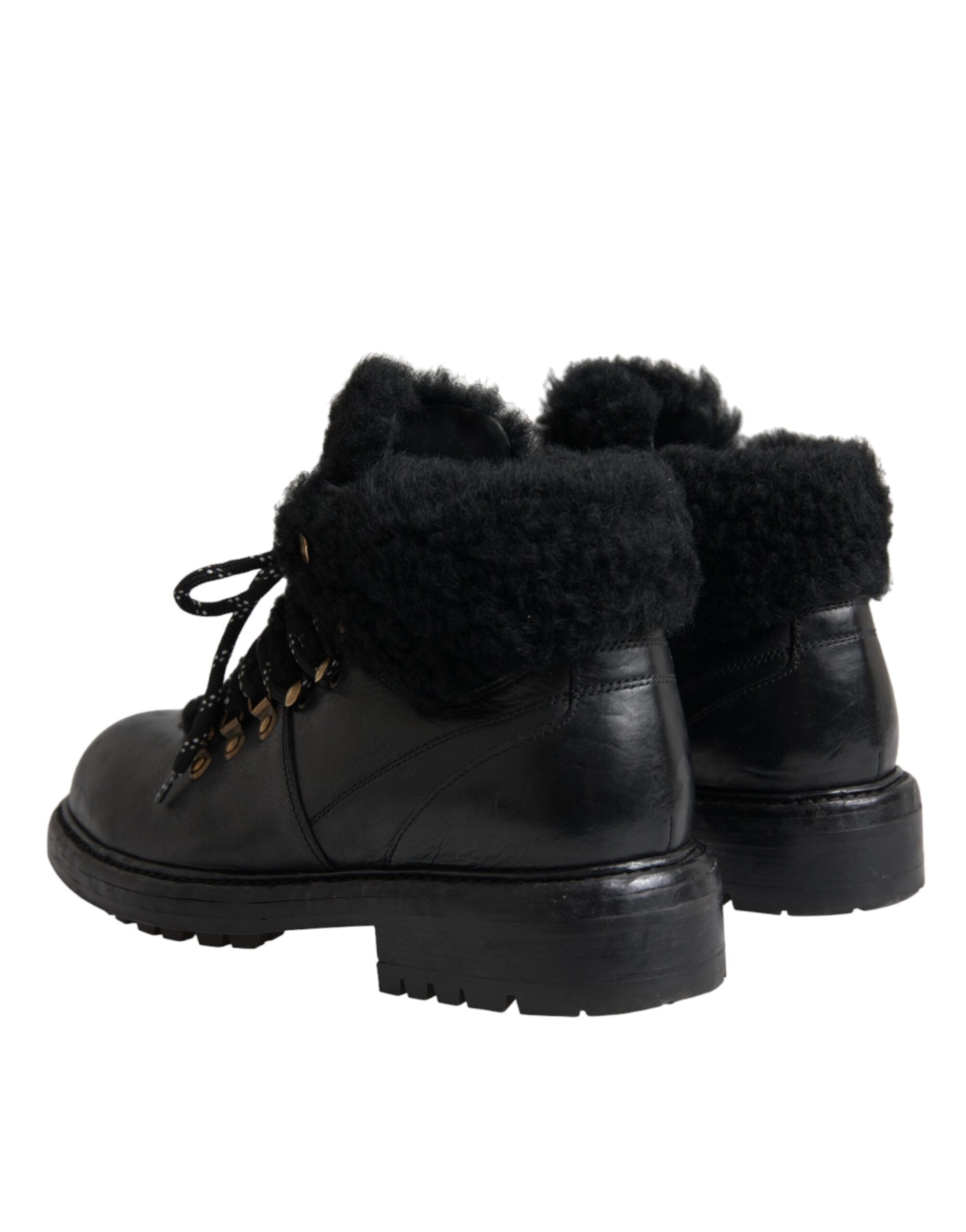 Dolce & Gabbana – Bernini – Stiefel aus schwarzem Leder mit Lammfell