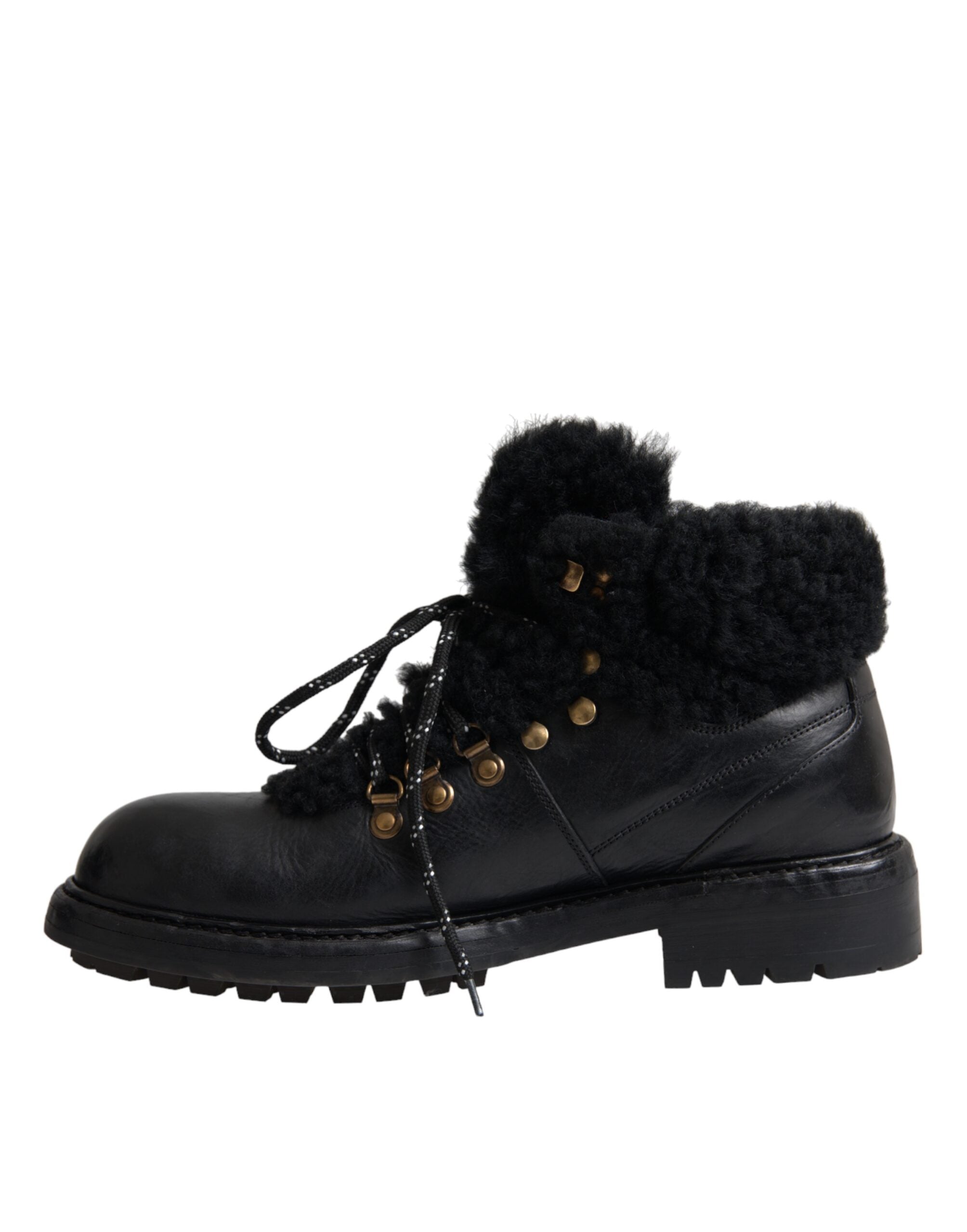 Dolce & Gabbana – Bernini – Stiefel aus schwarzem Leder mit Lammfell